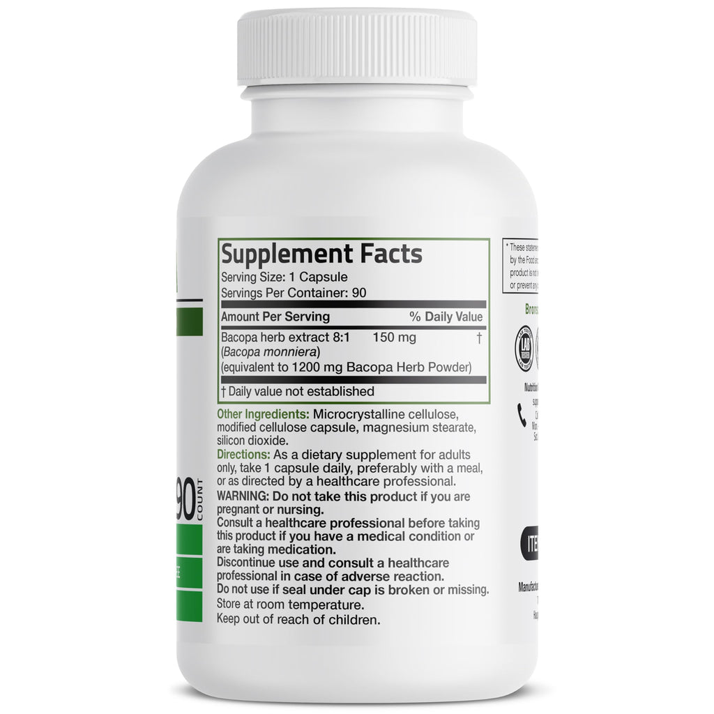 Bronson Bacopa Supports Brain Function & Mental Performance – Non-GMO, 90 Veg Capsules