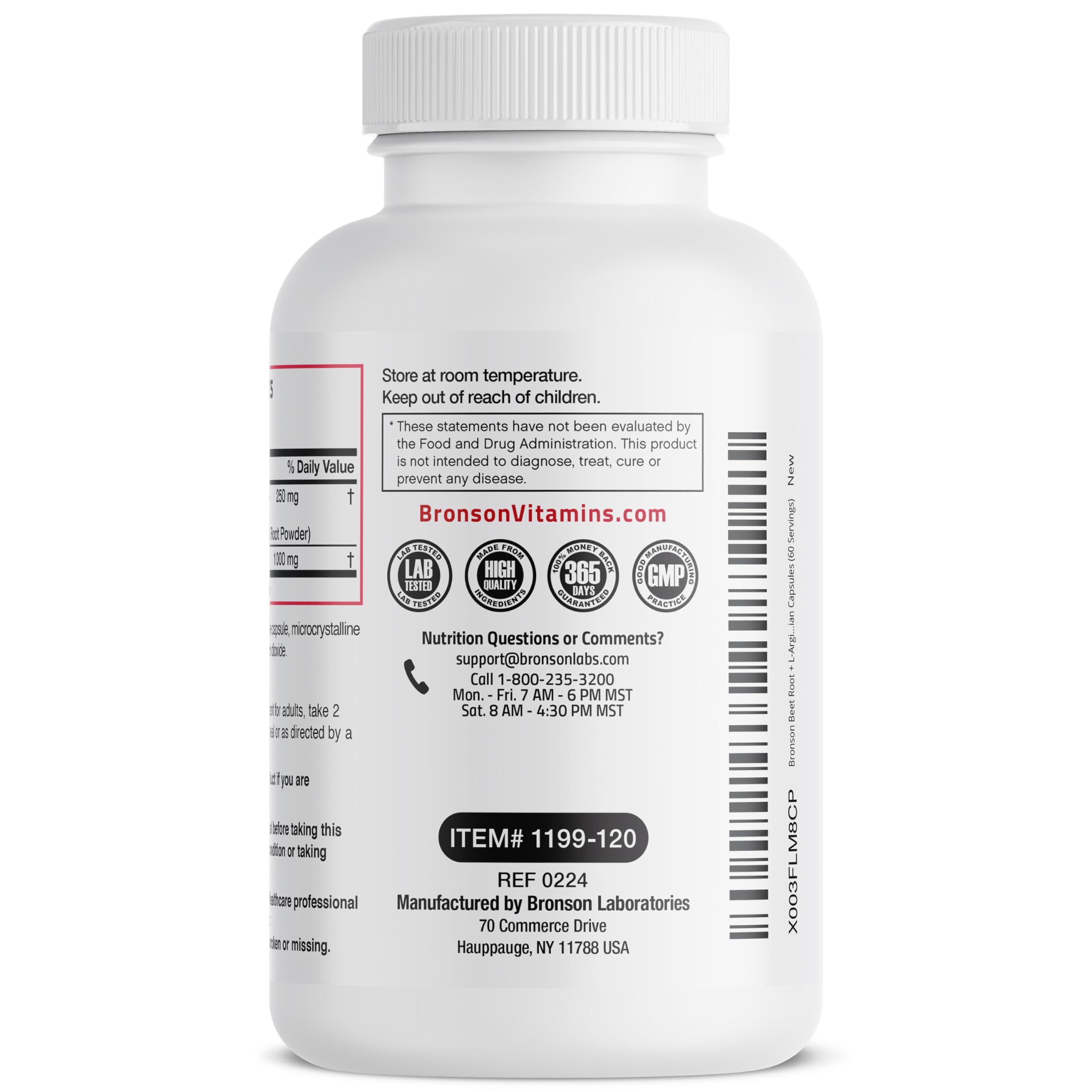 Bronson Beet Root + L-Arginine Nitric Oxide - 2000 MG / Serving | 120 Vegetarian Capsules | Non-GMO