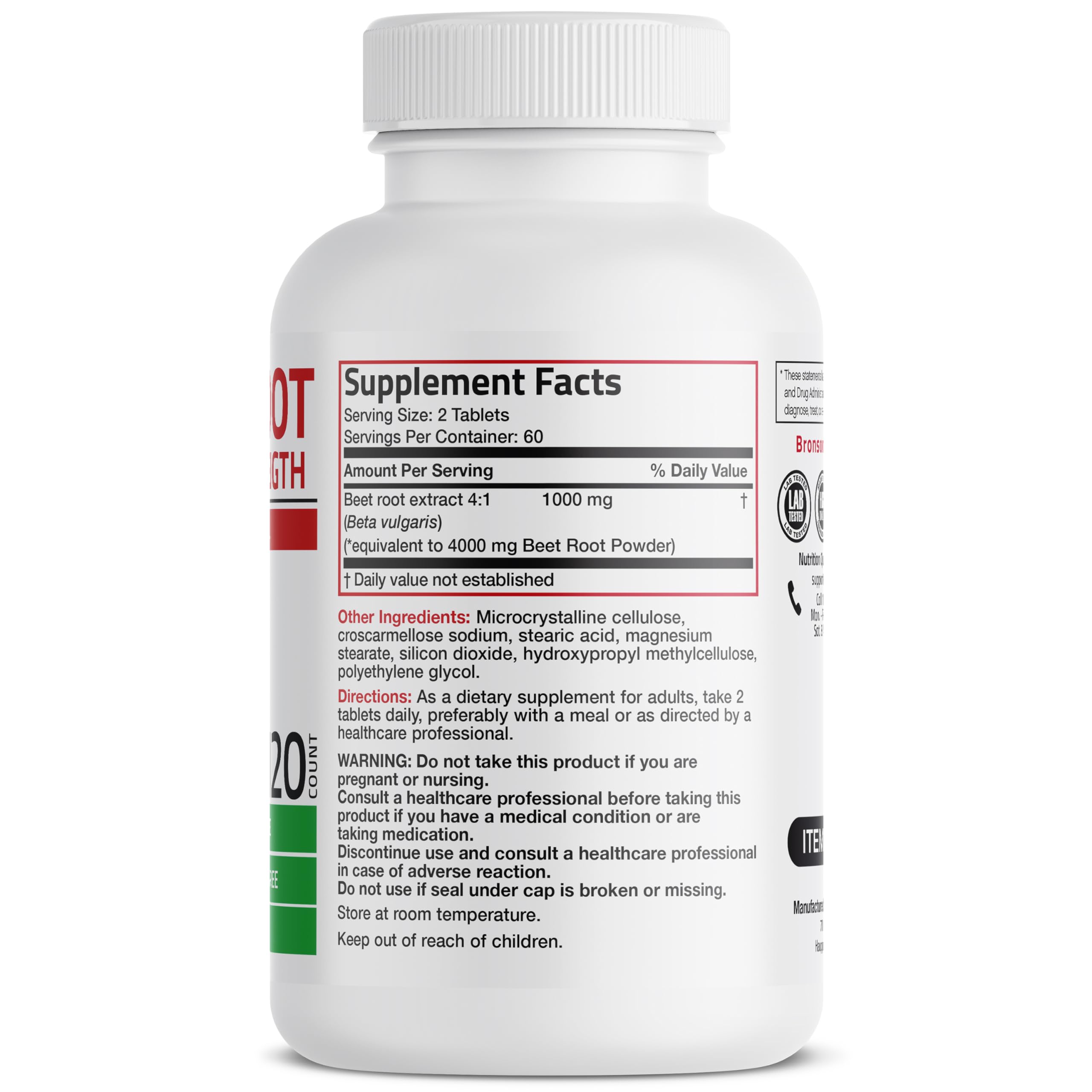 Bronson Beet Root Double Strength - Non-GMO, 120 Vegetarian Tablets
