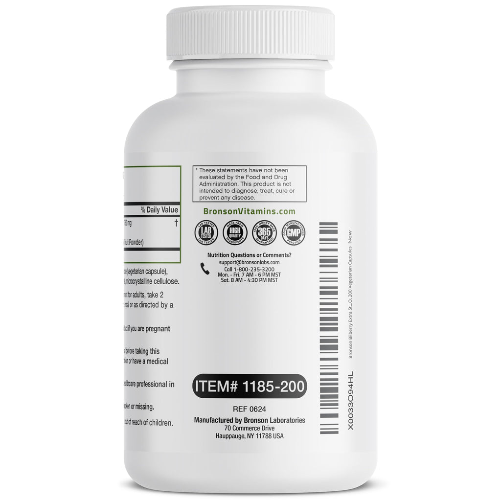 Bronson Bilberry Extra Strength - Eye Health Support (200 Veggie Caps)