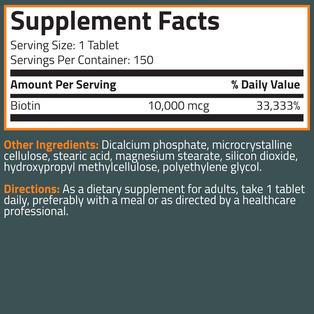 Bronson Biotin 10,000mcg – Hair, Skin & Nails Support | 150 Tablets | Vegetarian, Non-GMO