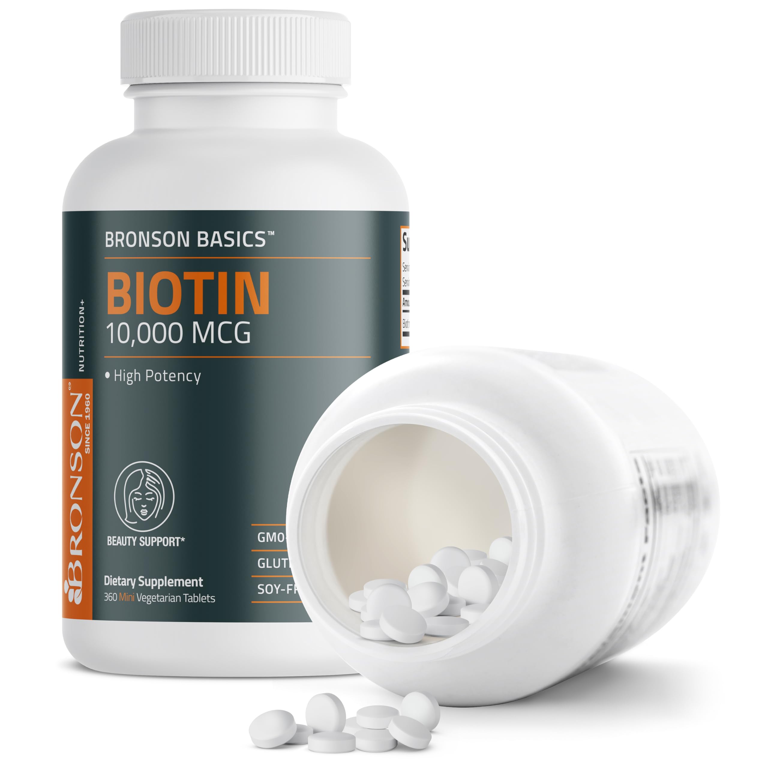 Bronson Biotin 10,000mcg | Supports Healthy Hair, Skin & Nails | Vegetarian, Non-GMO | 360 Tablets