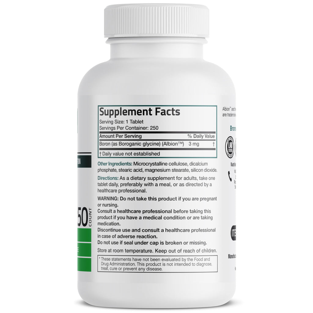 Bronson Boron 3 mg Chelated for Bone Health | Non-GMO, 250 Vegetarian Tablets