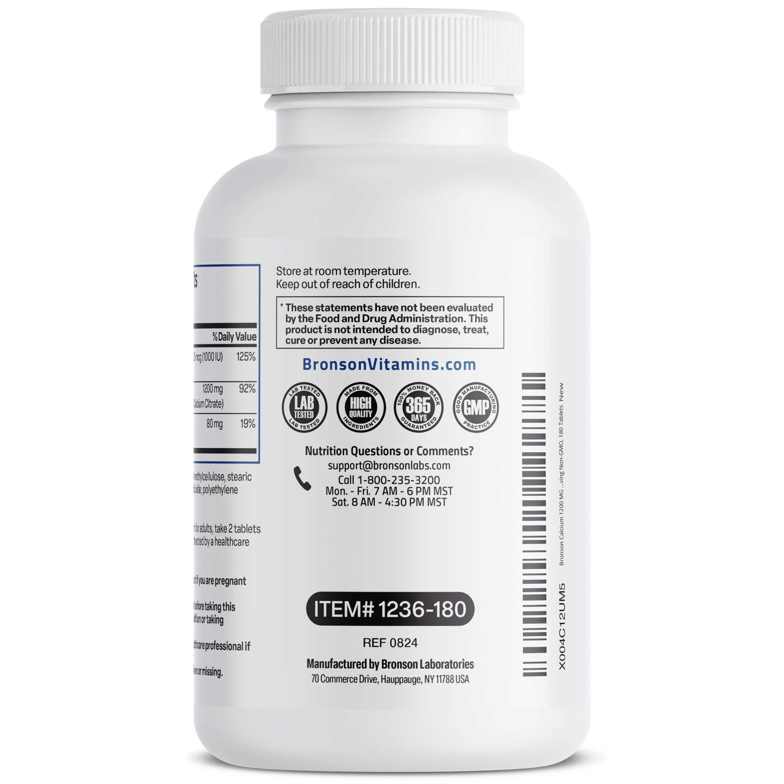 Bronson Calcium 1200 mg Sustained Release + Vitamin D3 1000 IU | Non-GMO | 180 Tablets