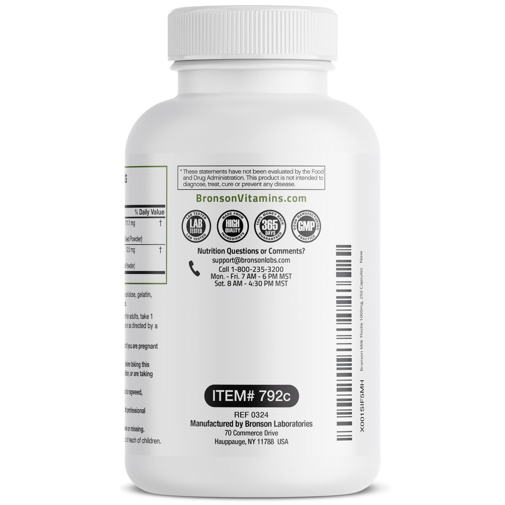 Bronson Milk Thistle Silymarin Marianum & Dandelion Root – Liver Health Support, 250 Capsules
