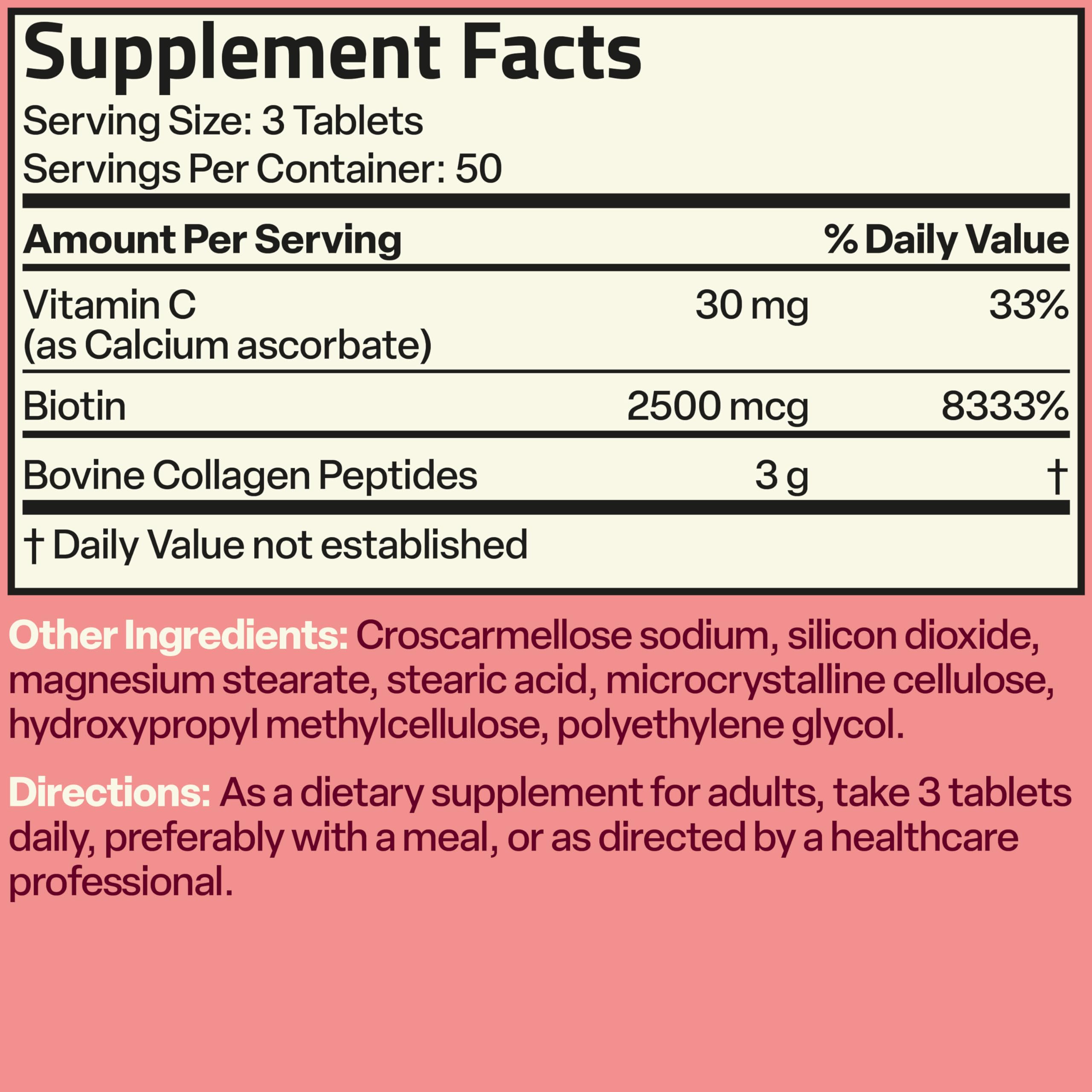 Bronson Collagen Peptides 3000mg with Biotin & Vitamin C - Hair, Skin & Nails Support | Non-GMO | 150 Tablets