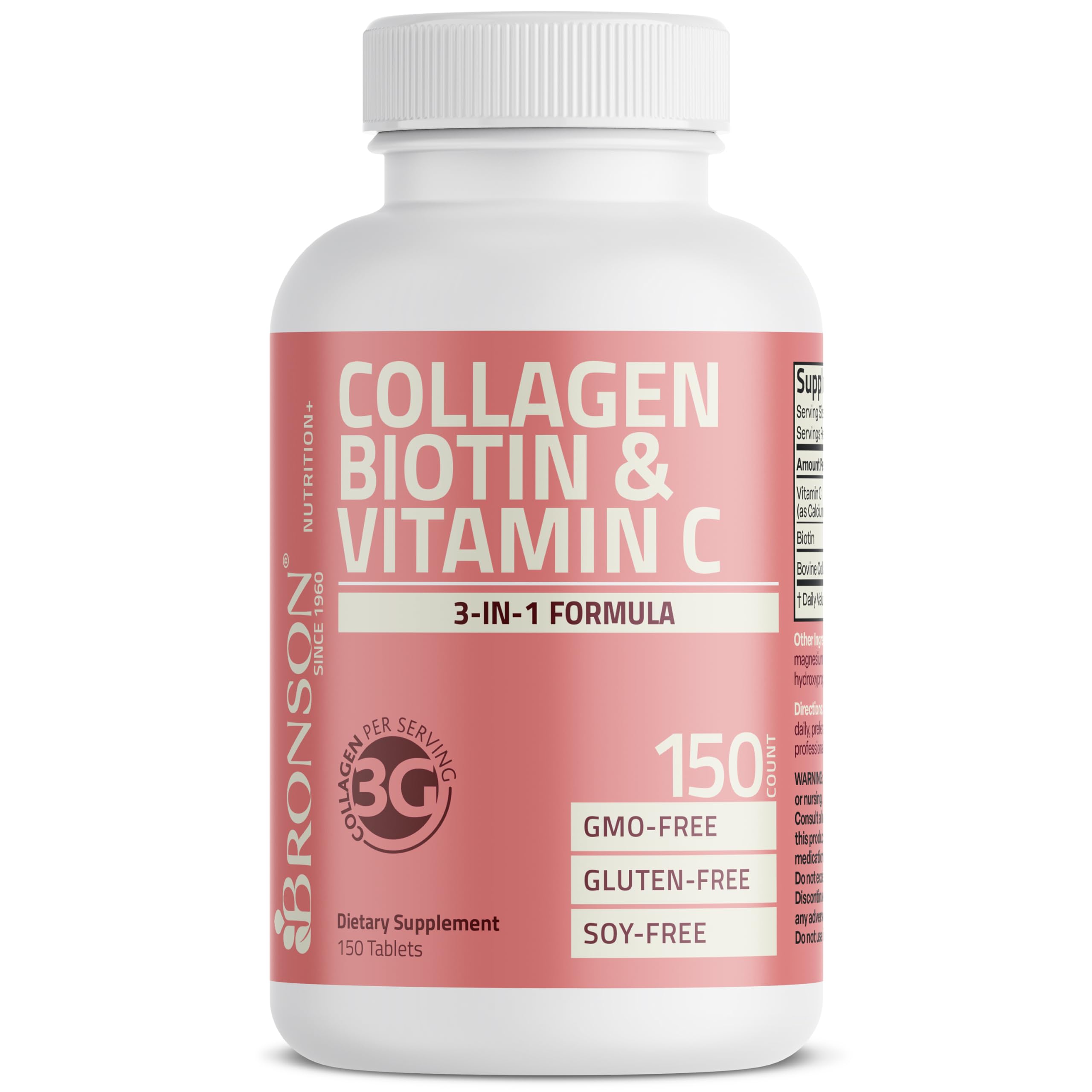 Bronson Collagen Peptides 3000mg with Biotin & Vitamin C - Hair, Skin & Nails Support | Non-GMO | 150 Tablets