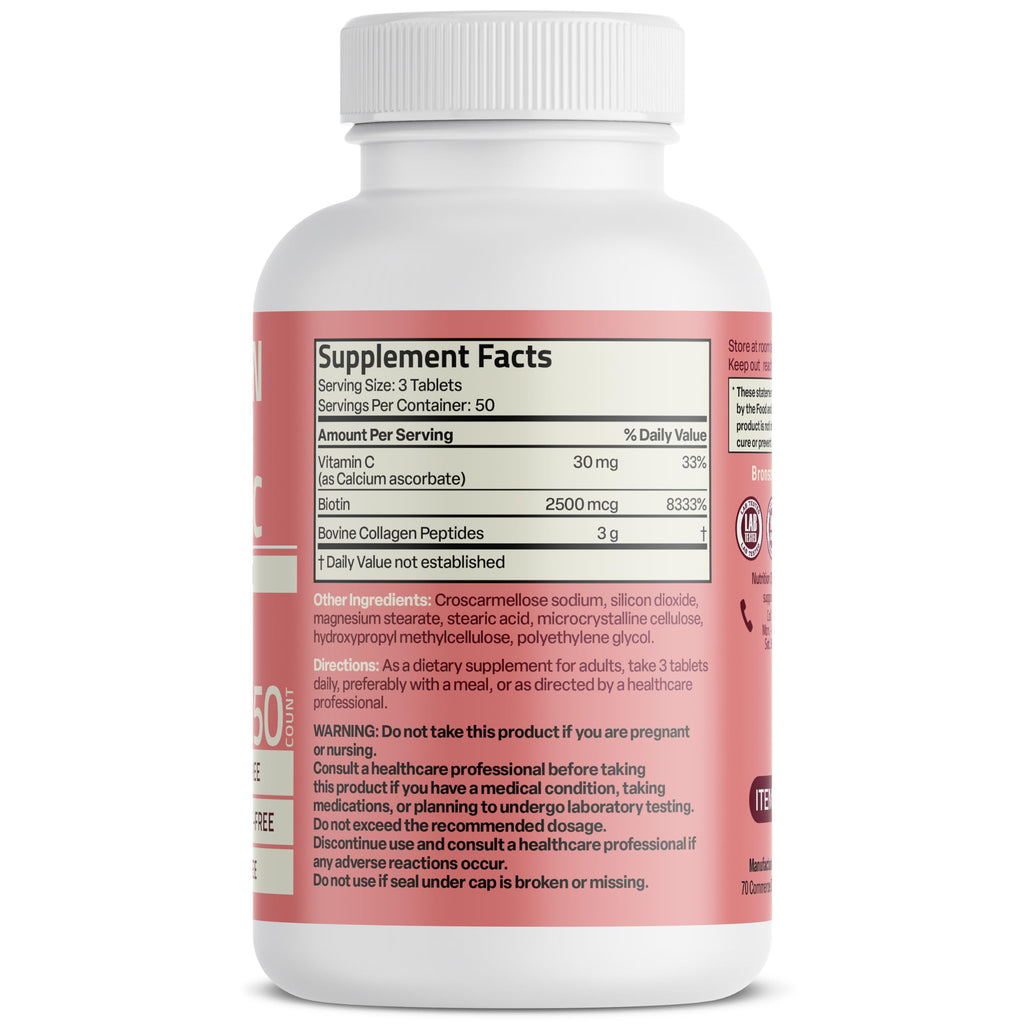 Bronson Collagen Peptides 3000mg with Biotin & Vitamin C - Hair, Skin & Nails Support | Non-GMO | 150 Tablets