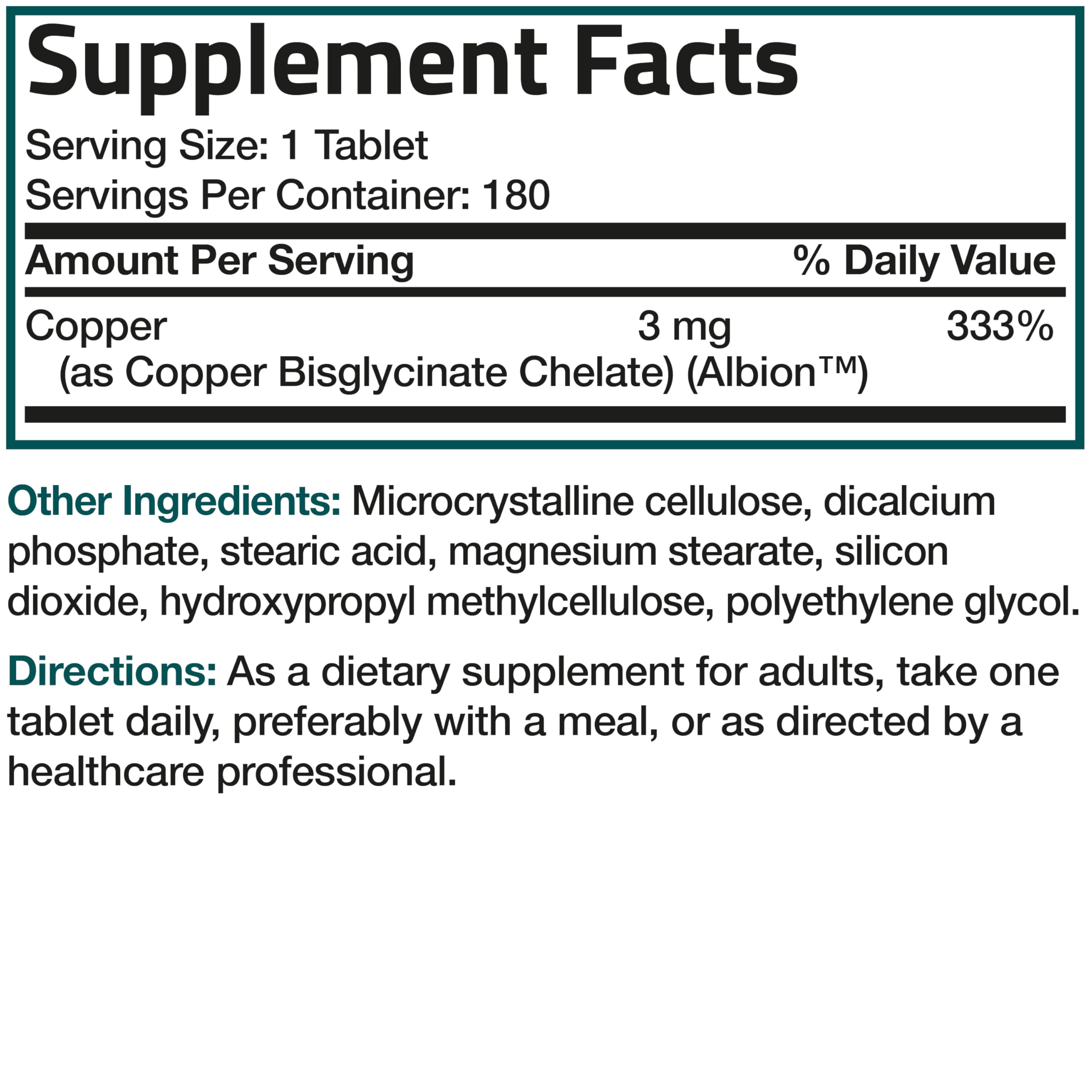 Bronson Copper Glycinate 3 mg Chelated | Non-GMO, 180 Tablets