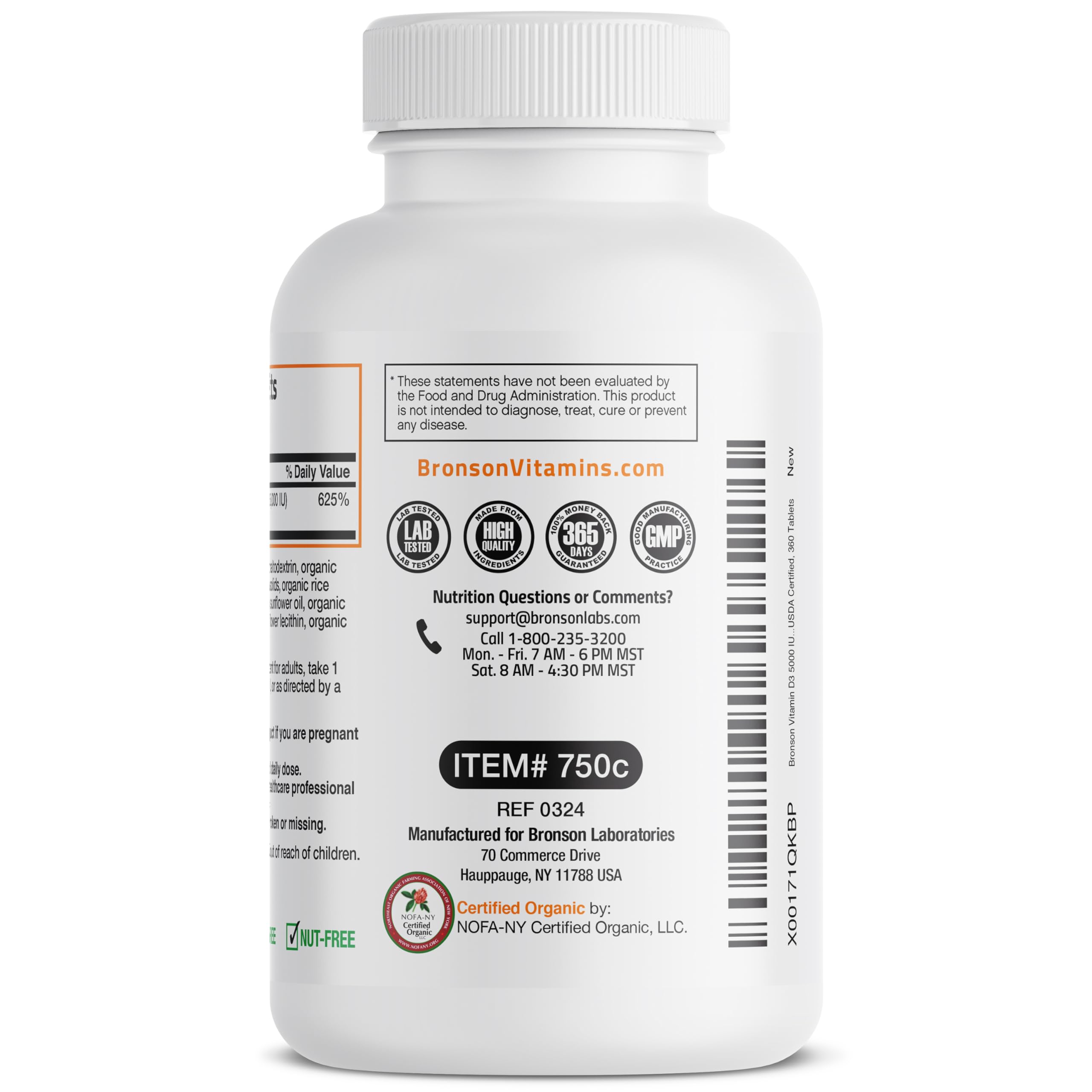Bronson Vitamin D3 5,000 IU Organic High Potency Non-GMO | 360 Tablets
