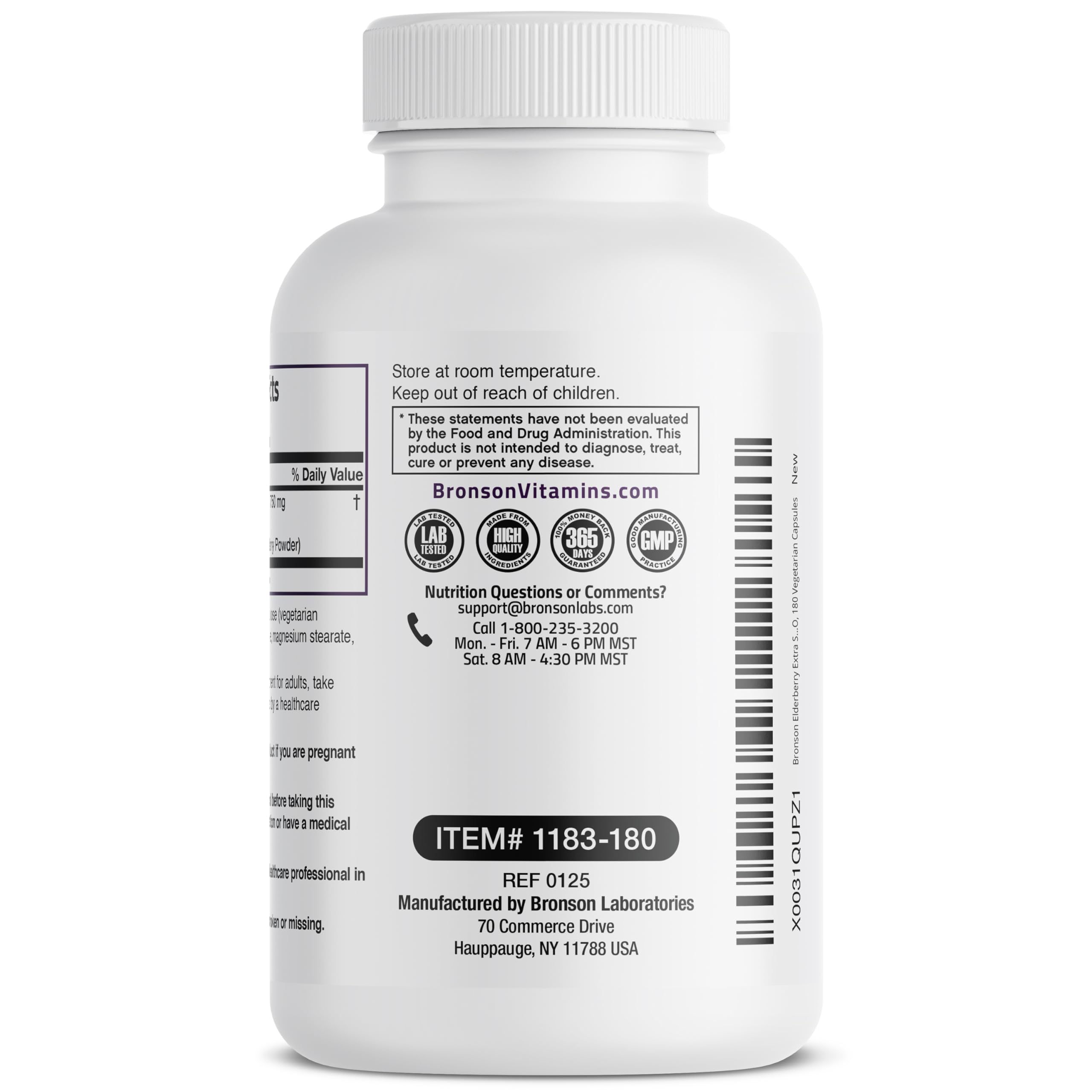 Bronson Elderberry Extra Strength – Immune Support & Antioxidant Protection | 180 Vegetarian Capsules | Non-GMO