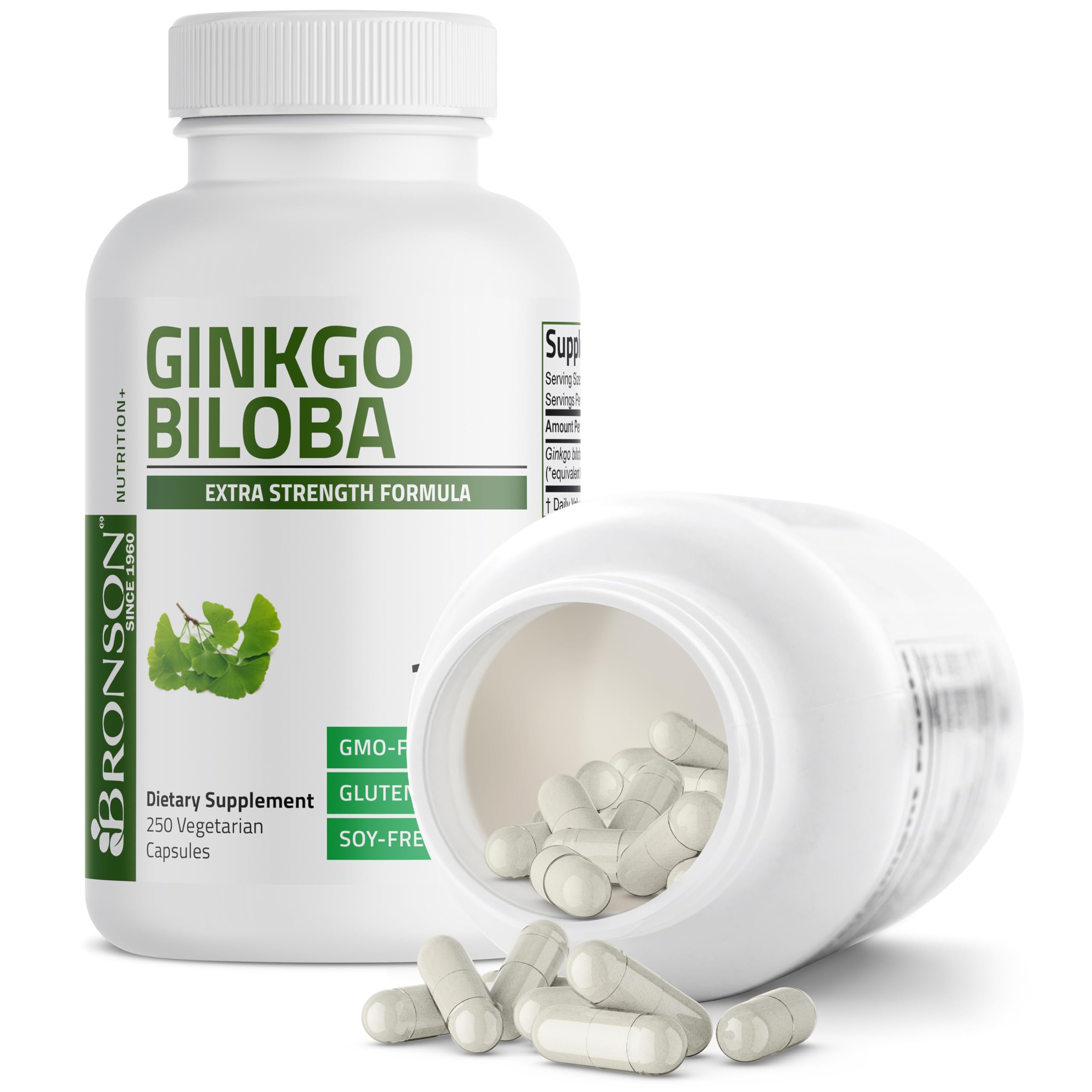 Bronson Ginkgo Biloba Extra Strength Supports Brain Function & Memory Support, 250 Vegetarian Capsules