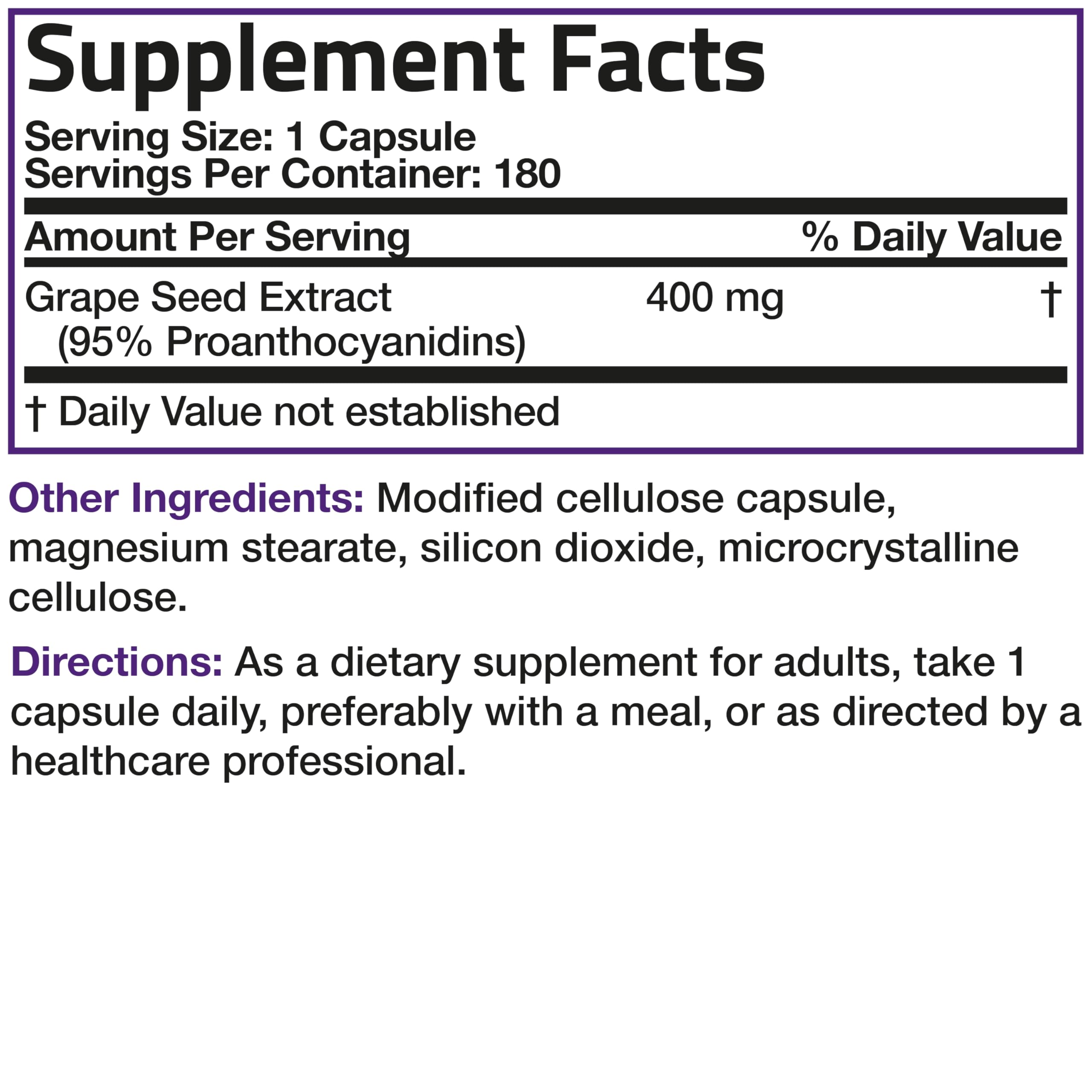 Bronson Grape Seed Extract 400 mg – Antioxidant & Immune Support | 95% Proanthocyanidins | Non-GMO, 180 Vegetarian Capsules