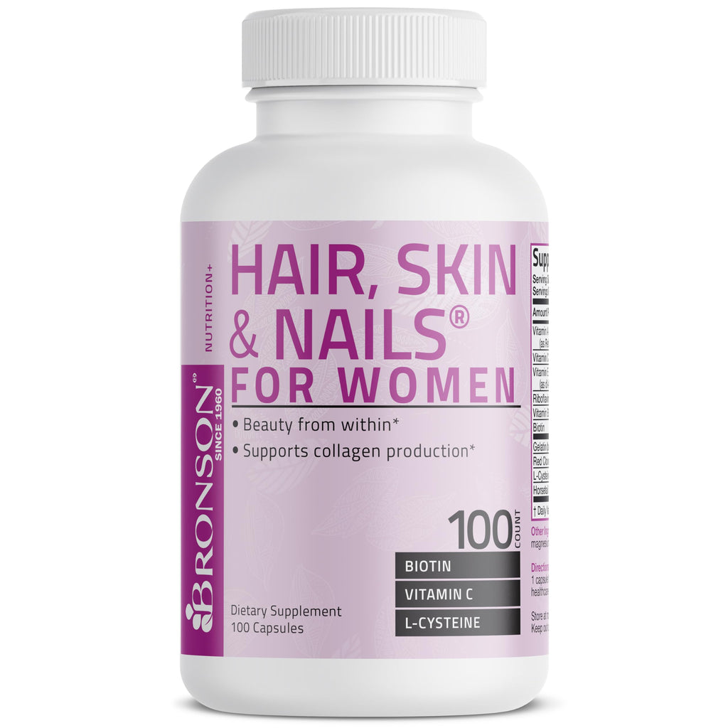 Bronson Hair, Skin & Nails with Biotin Extra Strength – Women’s Vitamin Supplement, 100 Capsules