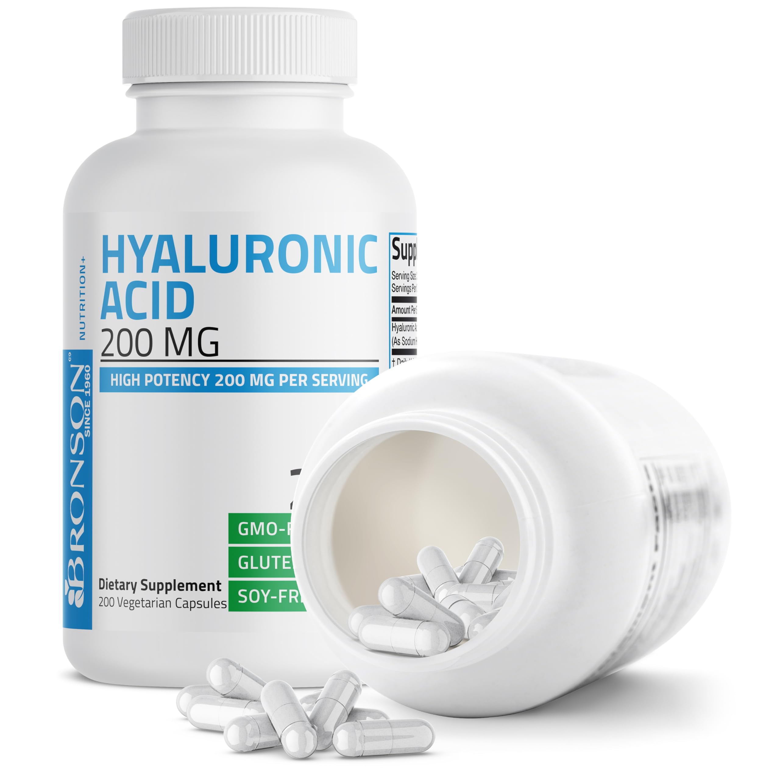 Bronson Hyaluronic Acid 200 mg – High Potency Joint & Skin Support | Non-GMO | 200 Vegetarian Capsules
