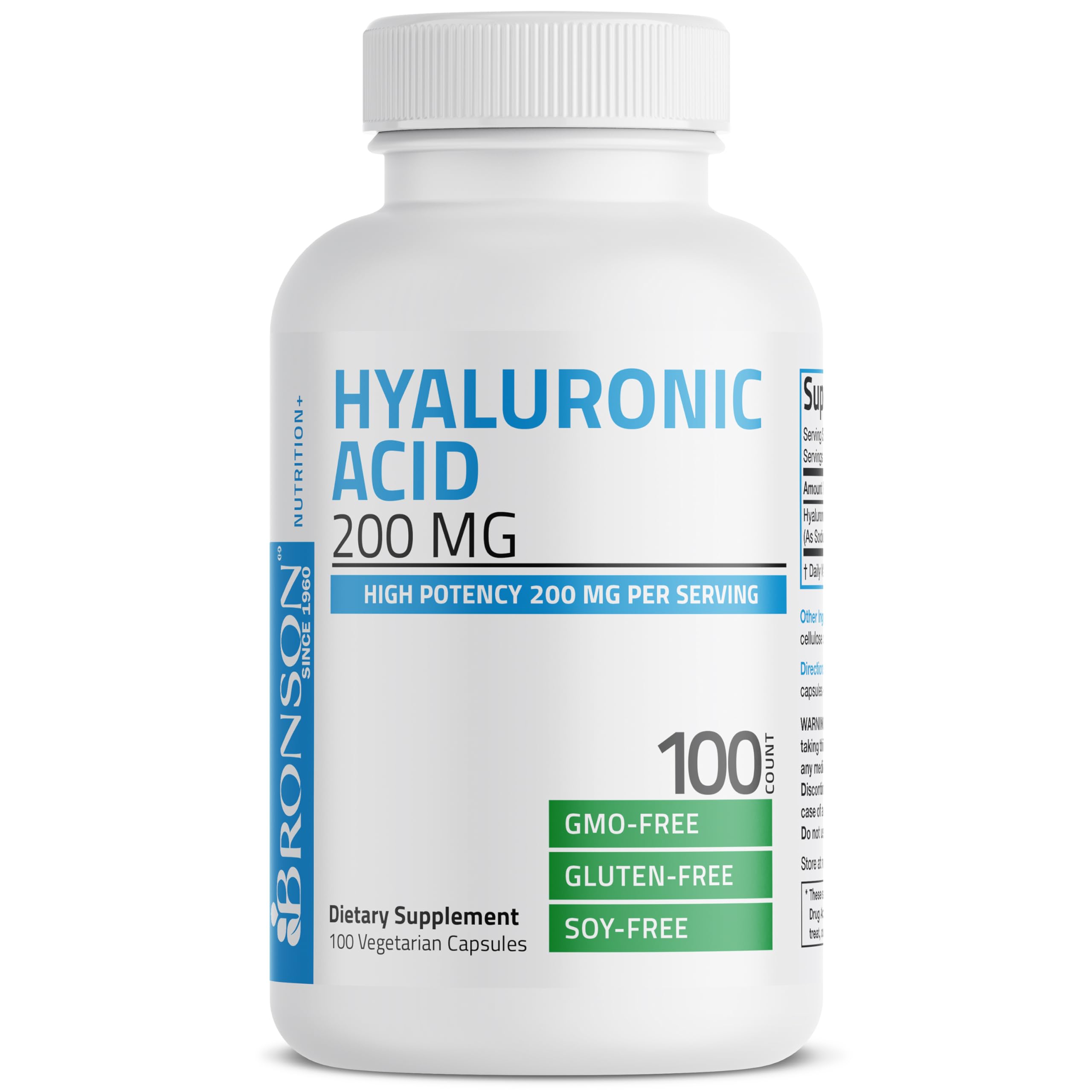 Bronson Hyaluronic Acid 200 MG – Joint Health & Skin Support | Non-GMO, 100 Vegetarian Capsules