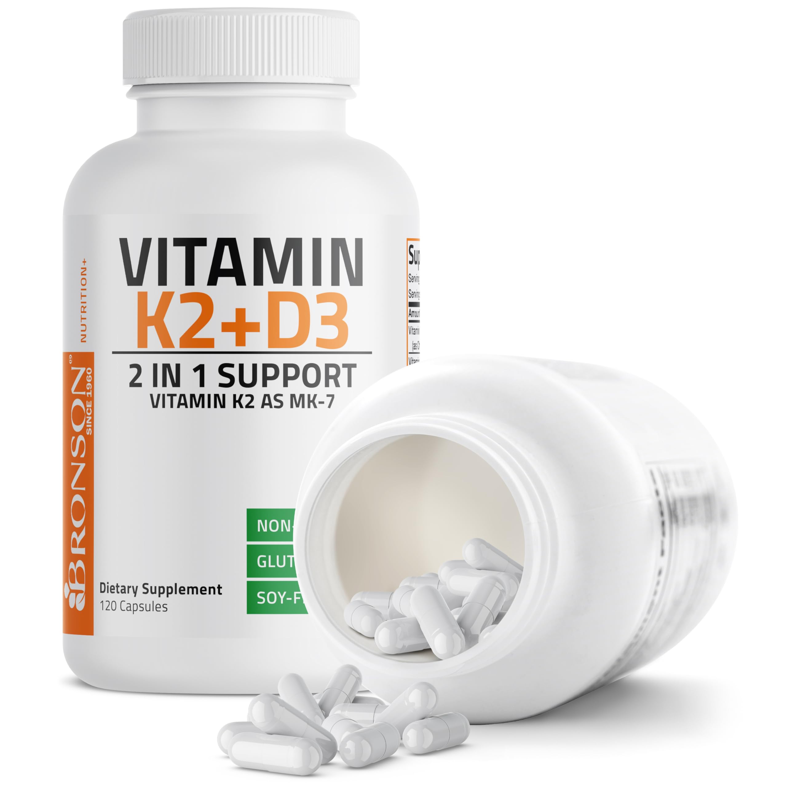 Bronson Vitamin K2 MK-7 with D3 - Non-GMO, 120 Capsules