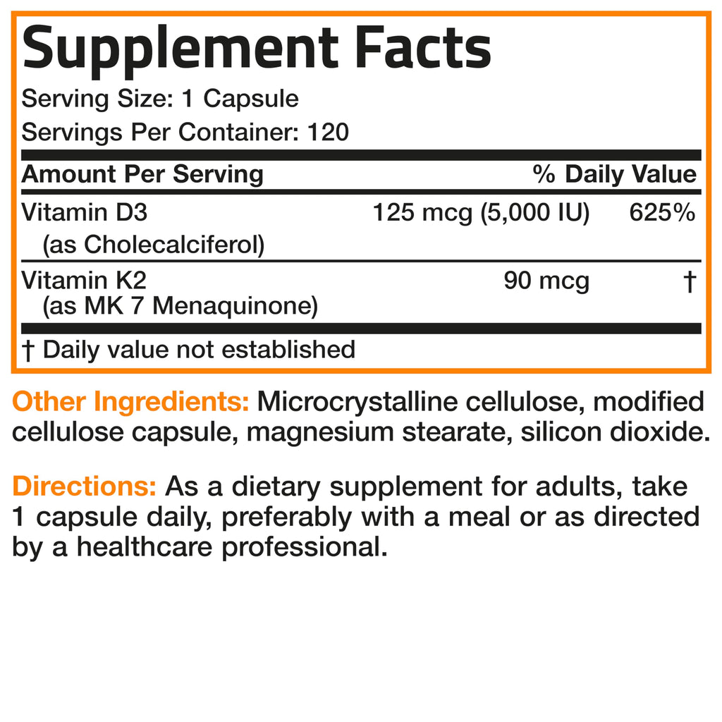 Bronson Vitamin K2 MK-7 with D3 - Non-GMO, 120 Capsules