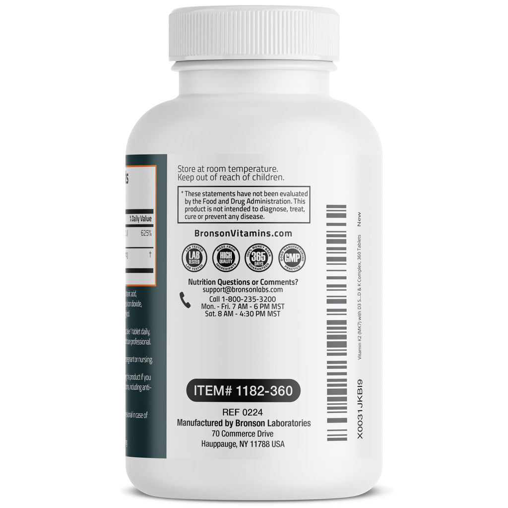 Bronson Vitamin K2 D3 MK-7 Supplement – Non-GMO, 360 Tablets