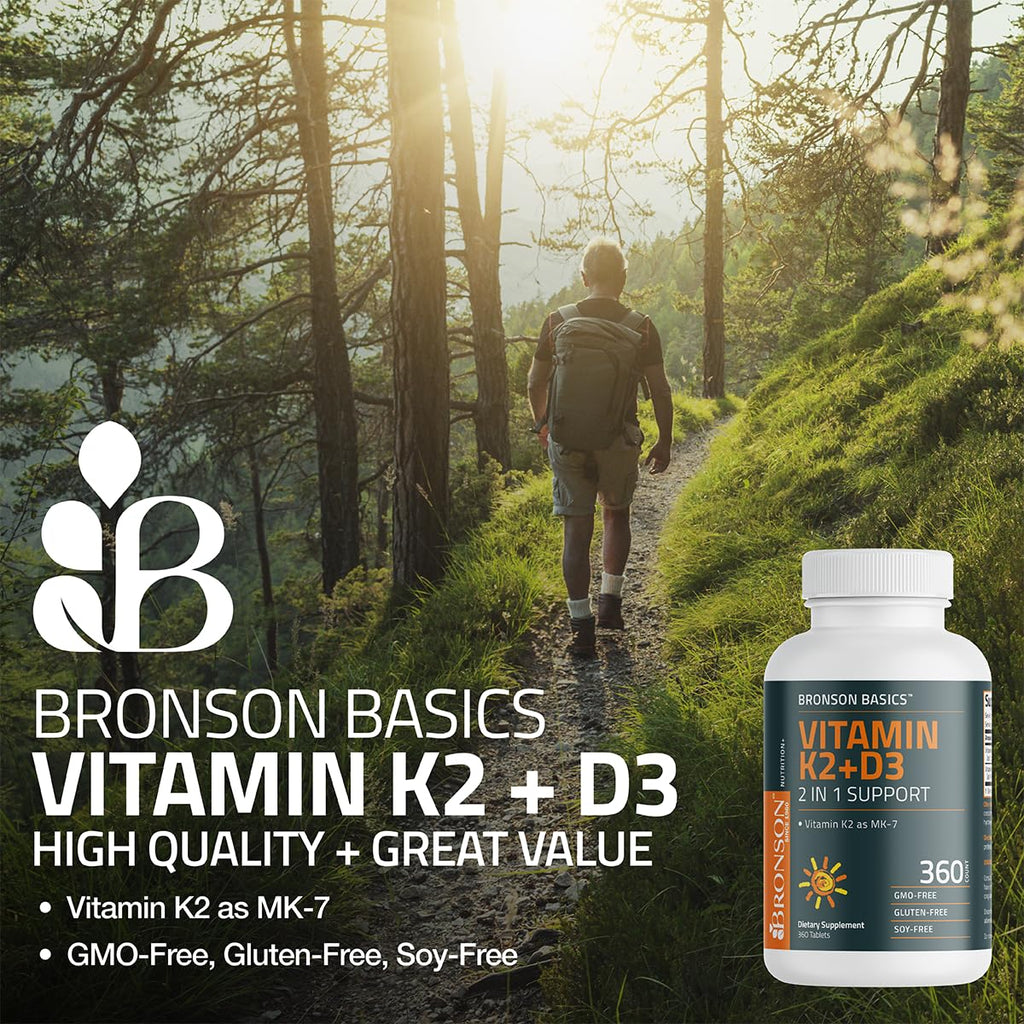 Bronson Vitamin K2 D3 MK-7 Supplement – Non-GMO, 360 Tablets