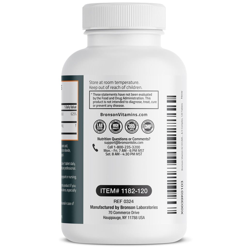Bronson Vitamin K2 D3 (MK-7) Supplement – Non-GMO, 120 Tablets