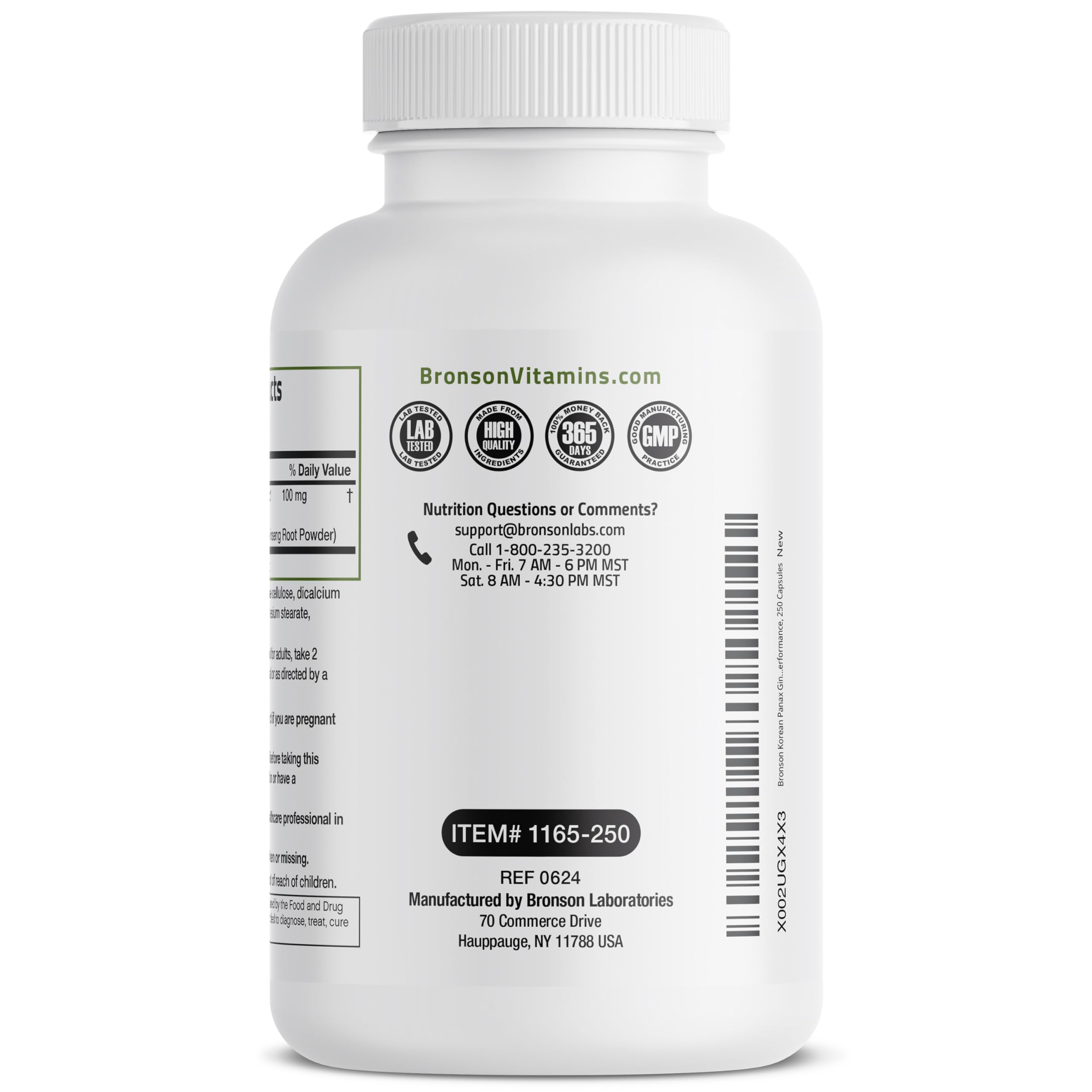 Bronson Korean Panax Ginseng 250 Capsules – Energy, Endurance & Memory