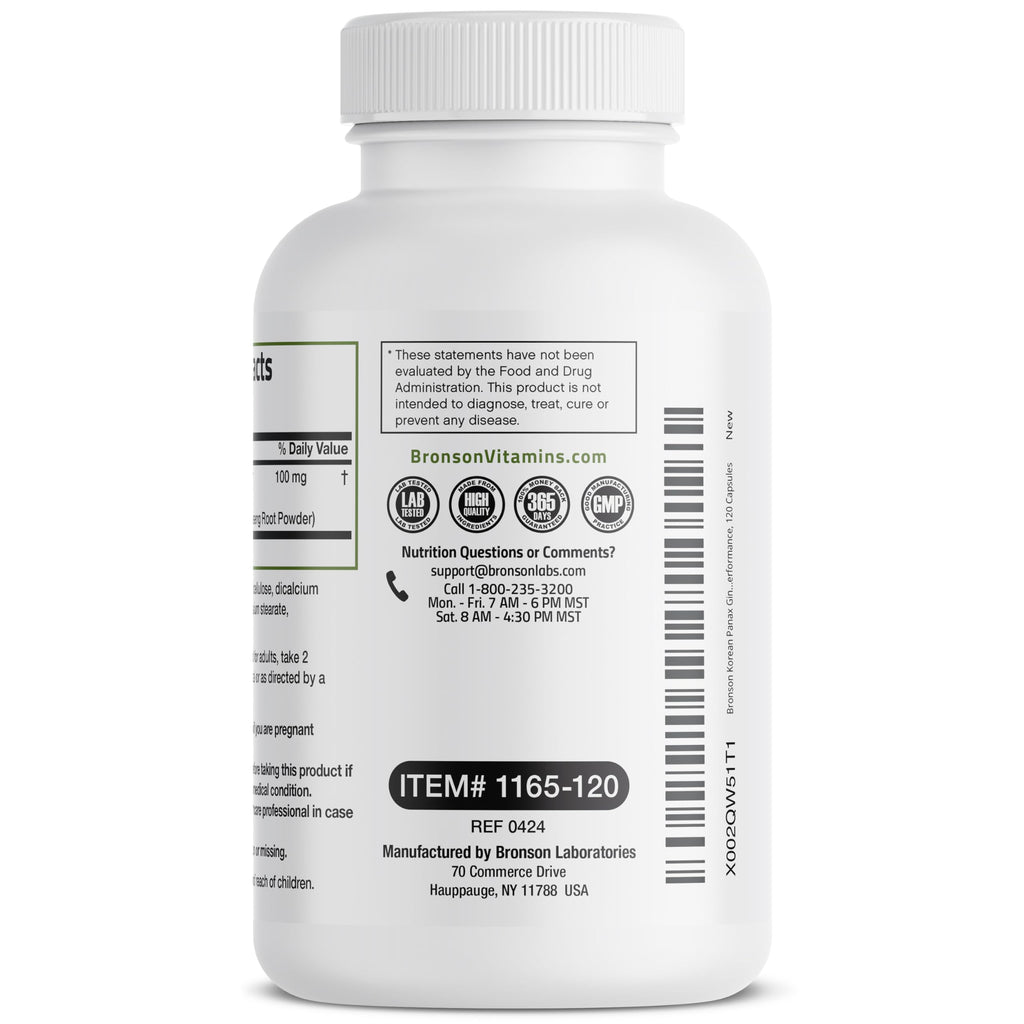 Bronson Korean Panax Ginseng – Energy, Endurance & Memory | 120 Caps