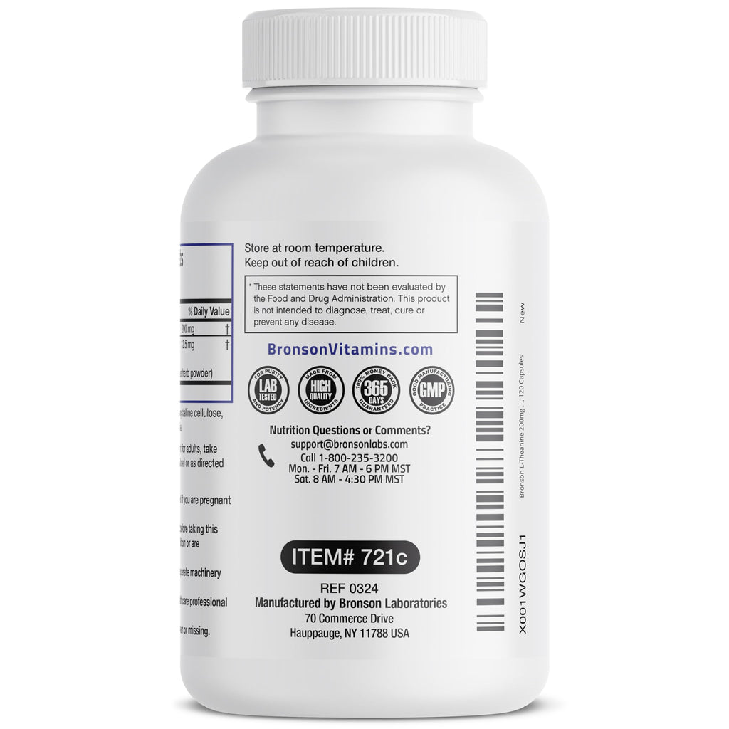 Bronson L-Theanine 200mg (Double-Strength) with Passion Flower - 120 Capsules | Stress & Focus Support