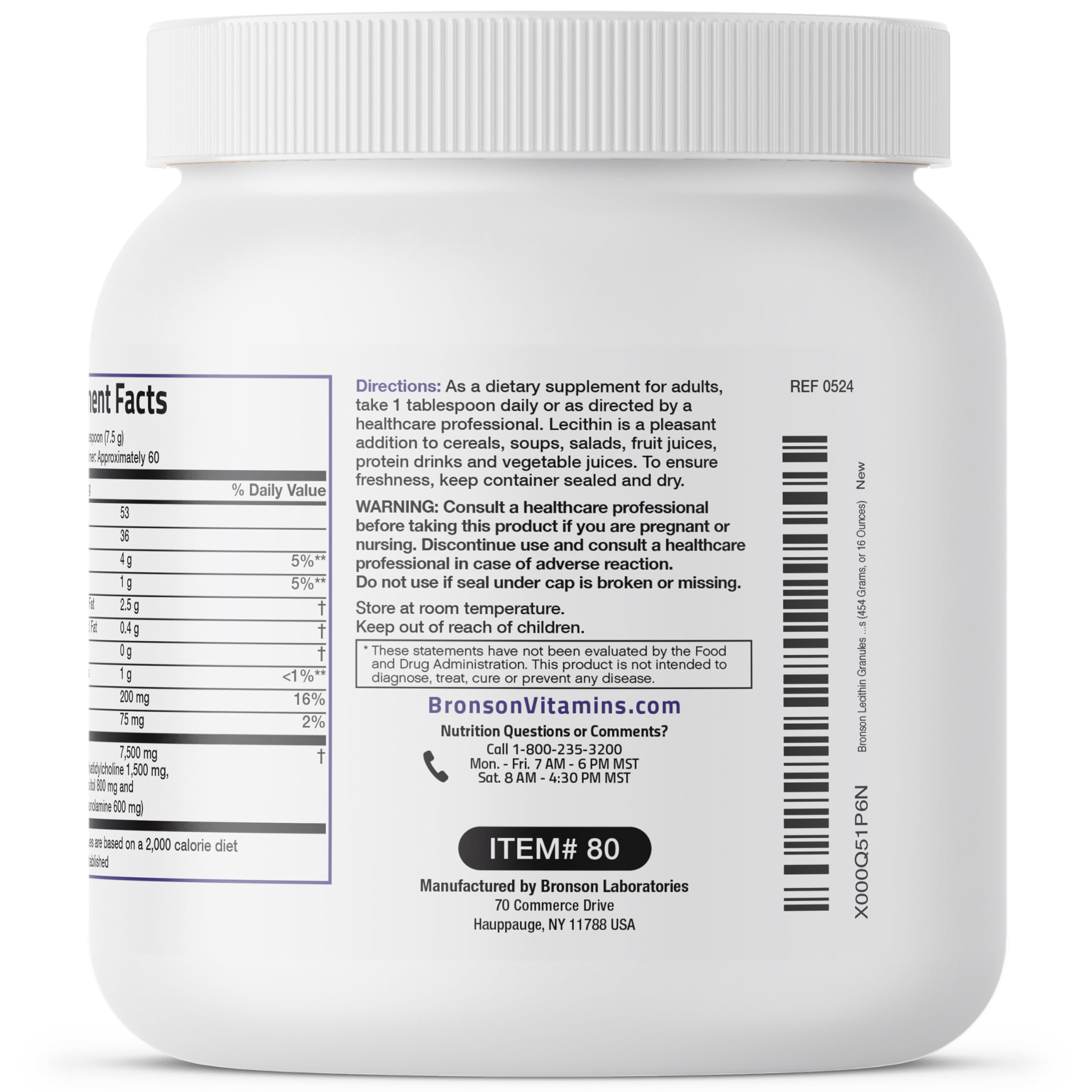 Bronson Lecithin Granules (Powder) 7500 MG, 1 Lbs (454 Grams, or 16 Ounces) | Bronson