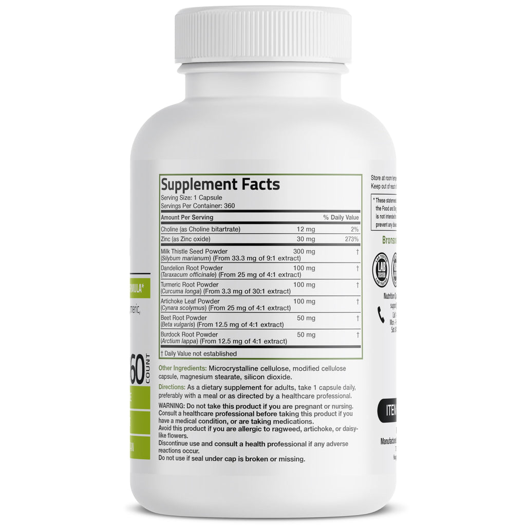 Bronson Liver Detox Advanced Detox & Cleansing Formula | Milk Thistle, Dandelion Root, Turmeric, Artichoke Leaf, 360 Vegetarian Capsules