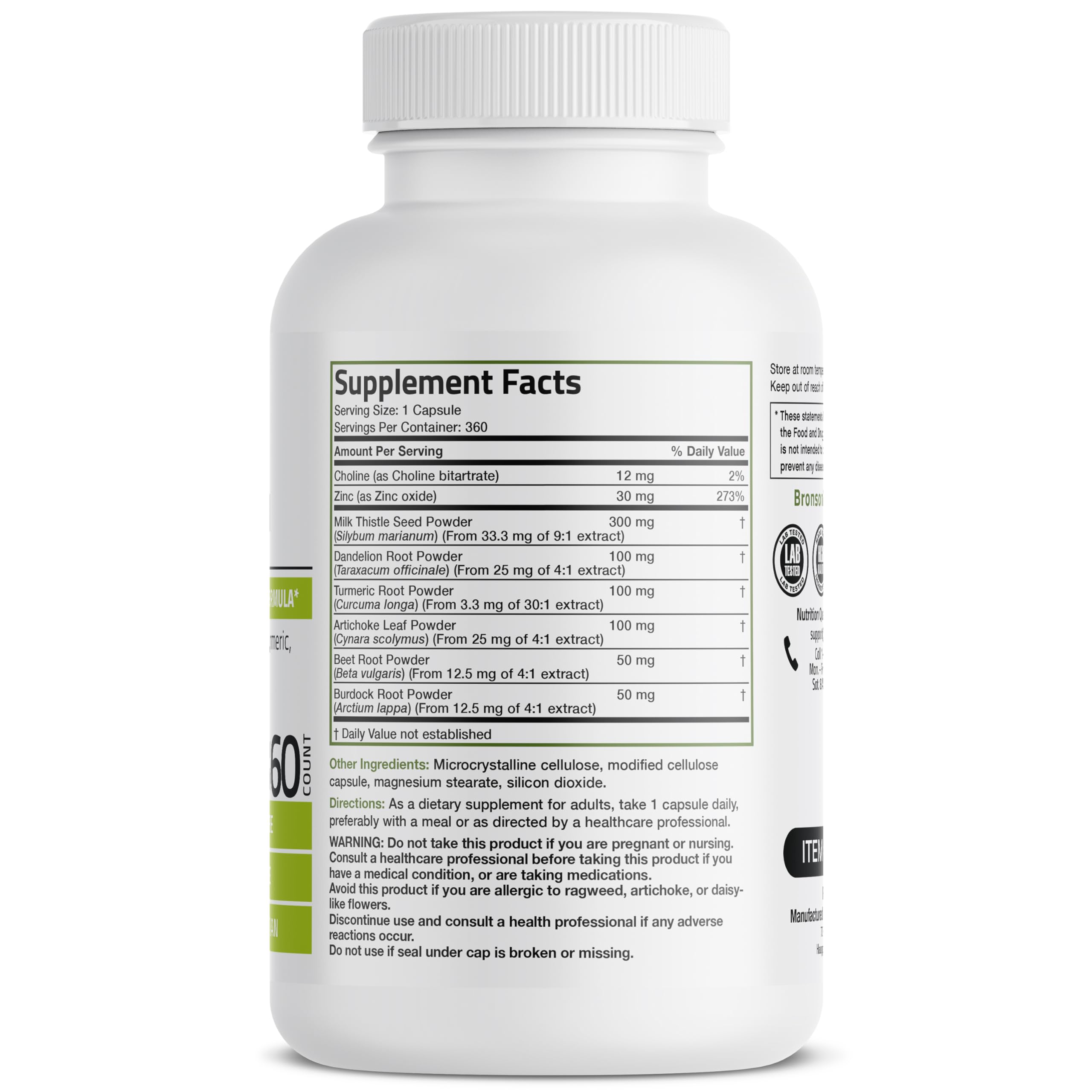 Bronson Liver Detox Advanced Detox & Cleansing Formula | Milk Thistle, Dandelion Root, Turmeric, Artichoke Leaf, 360 Vegetarian Capsules