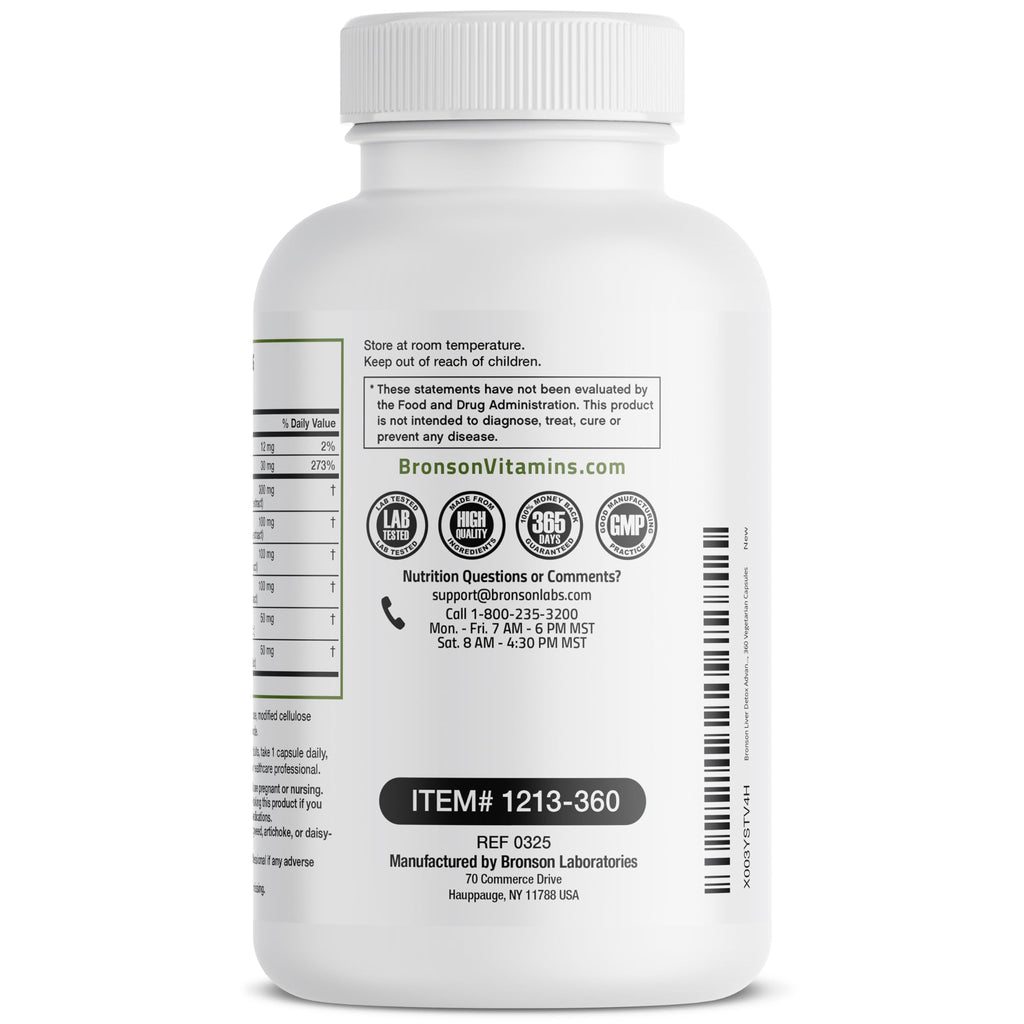 Bronson Liver Detox Advanced Detox & Cleansing Formula | Milk Thistle, Dandelion Root, Turmeric, Artichoke Leaf, 360 Vegetarian Capsules