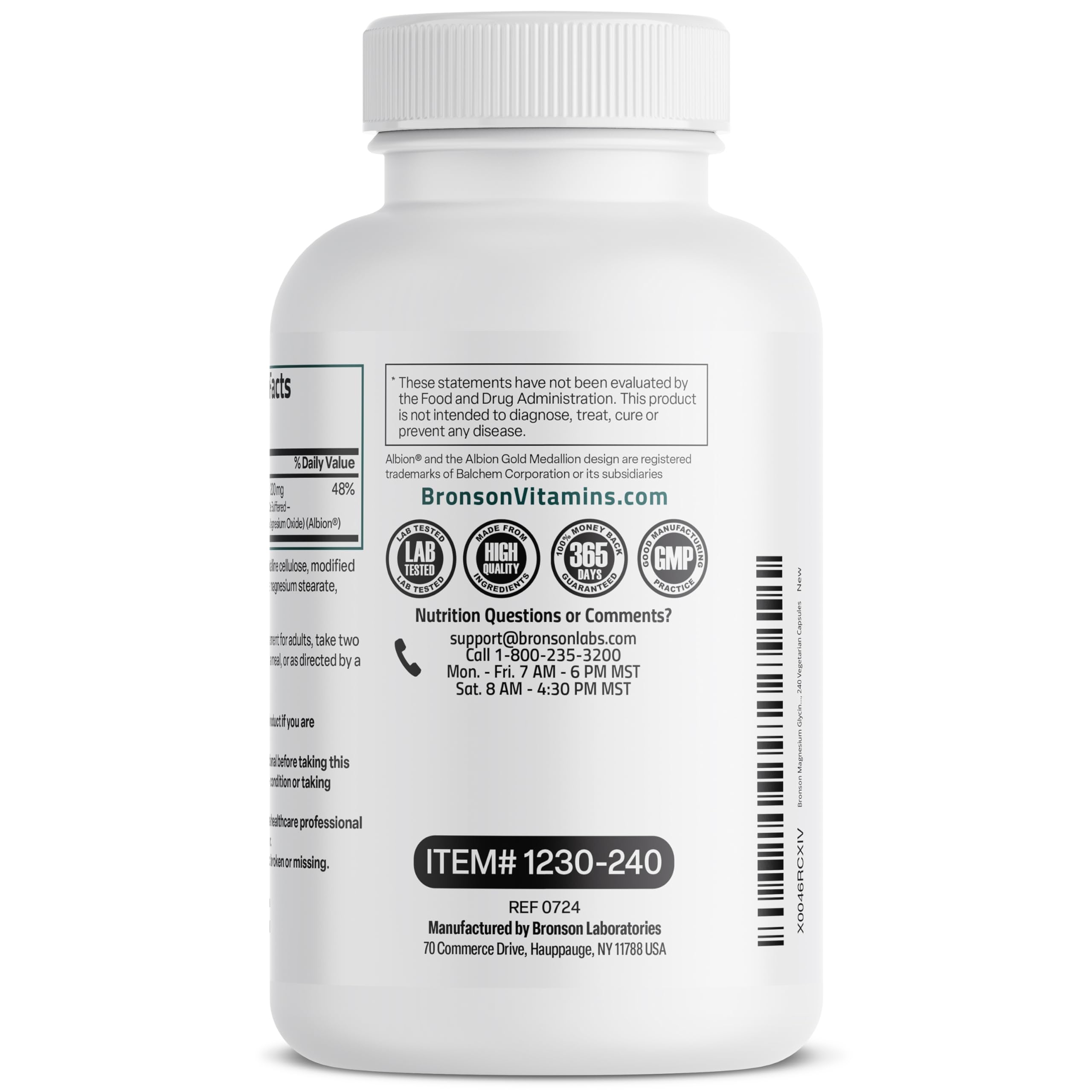 Bronson Magnesium Glycinate 200 mg – Chelated for High Absorption, Non-GMO, 240 Vegetarian Capsules