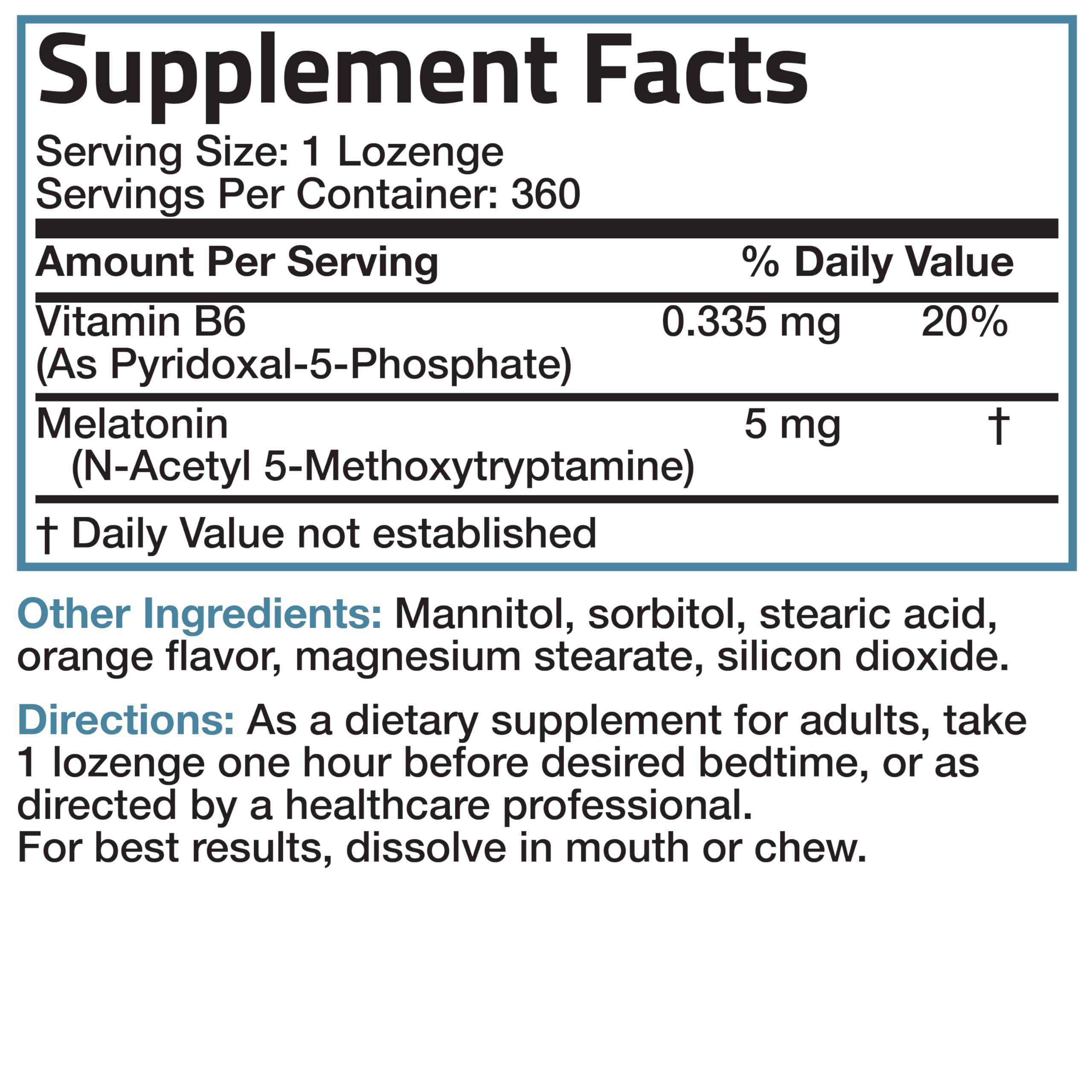 Bronson Melatonin 5mg Fast Dissolve Orange Lozenges with Vitamin B6 - 360 Vegetarian Chewables