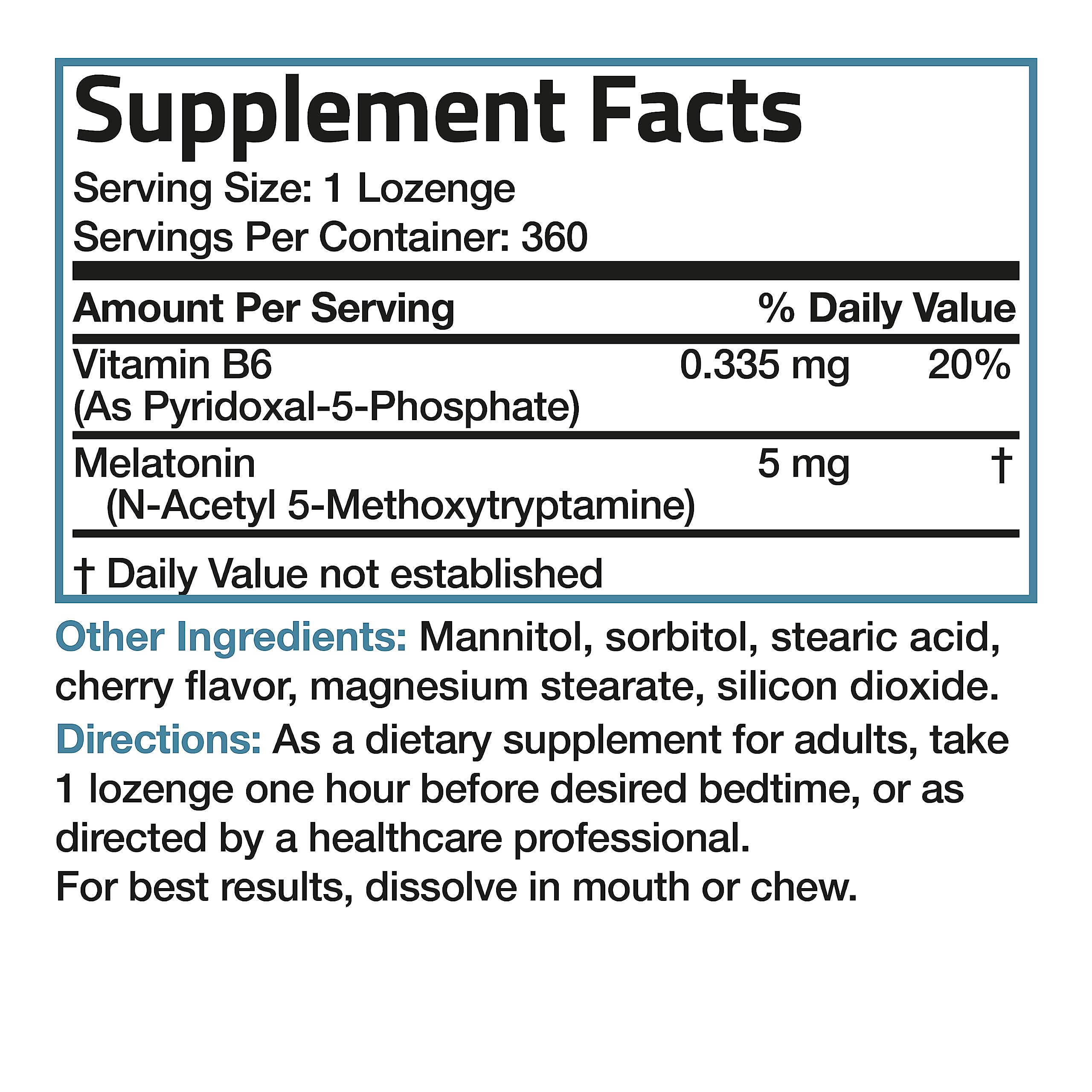 Bronson Melatonin 5mg Fast Dissolve Cherry – 360 Vegetarian Lozenges with Vitamin B6 | Nighttime Sleep Aid