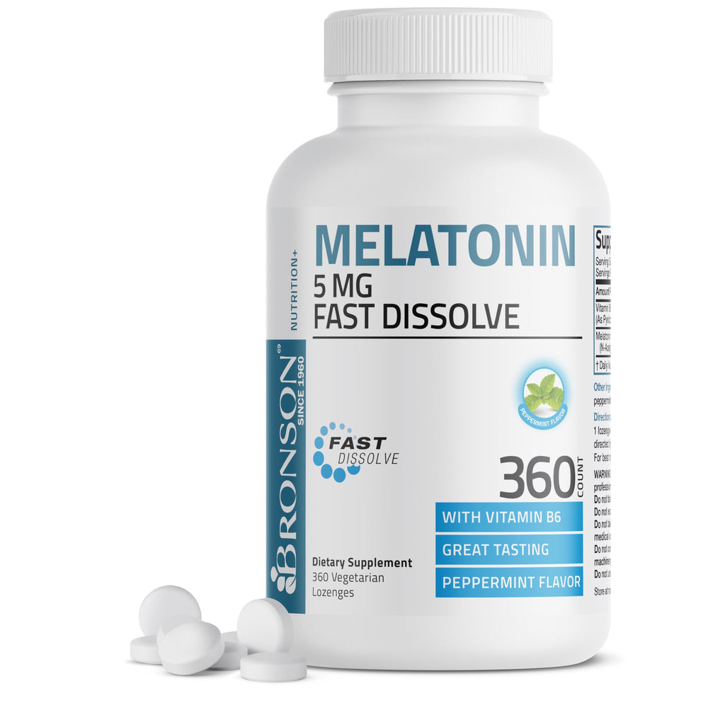 Bronson Melatonin 5mg Peppermint Lozenges with Vitamin B6 – 360 Vegetarian Lozenges
