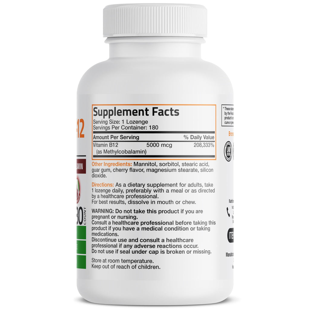 Bronson Methyl B12 5000 mcg | Energy & Brain Support, 180 Lozenges