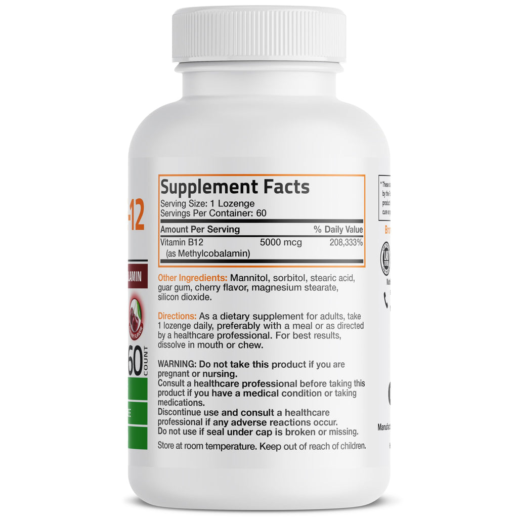 Bronson Methyl B12 5000 mcg Methylcobalamin – Energy & Brain Support (60 Lozenges)