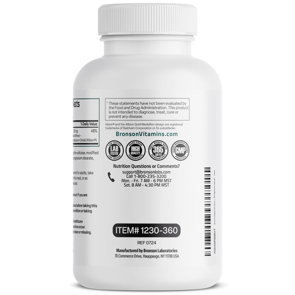 Bronson Magnesium Glycinate 200 mg – Chelated for High Absorption, Gentle on Stomach | Non-GMO, 360 Vegetarian Capsules