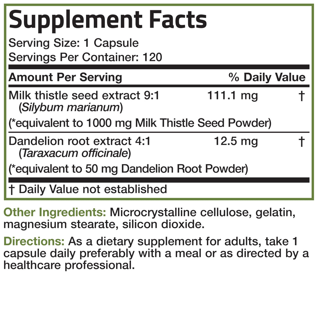 Bronson Milk Thistle with Dandelion Root – Liver Health Support, 120 Capsules