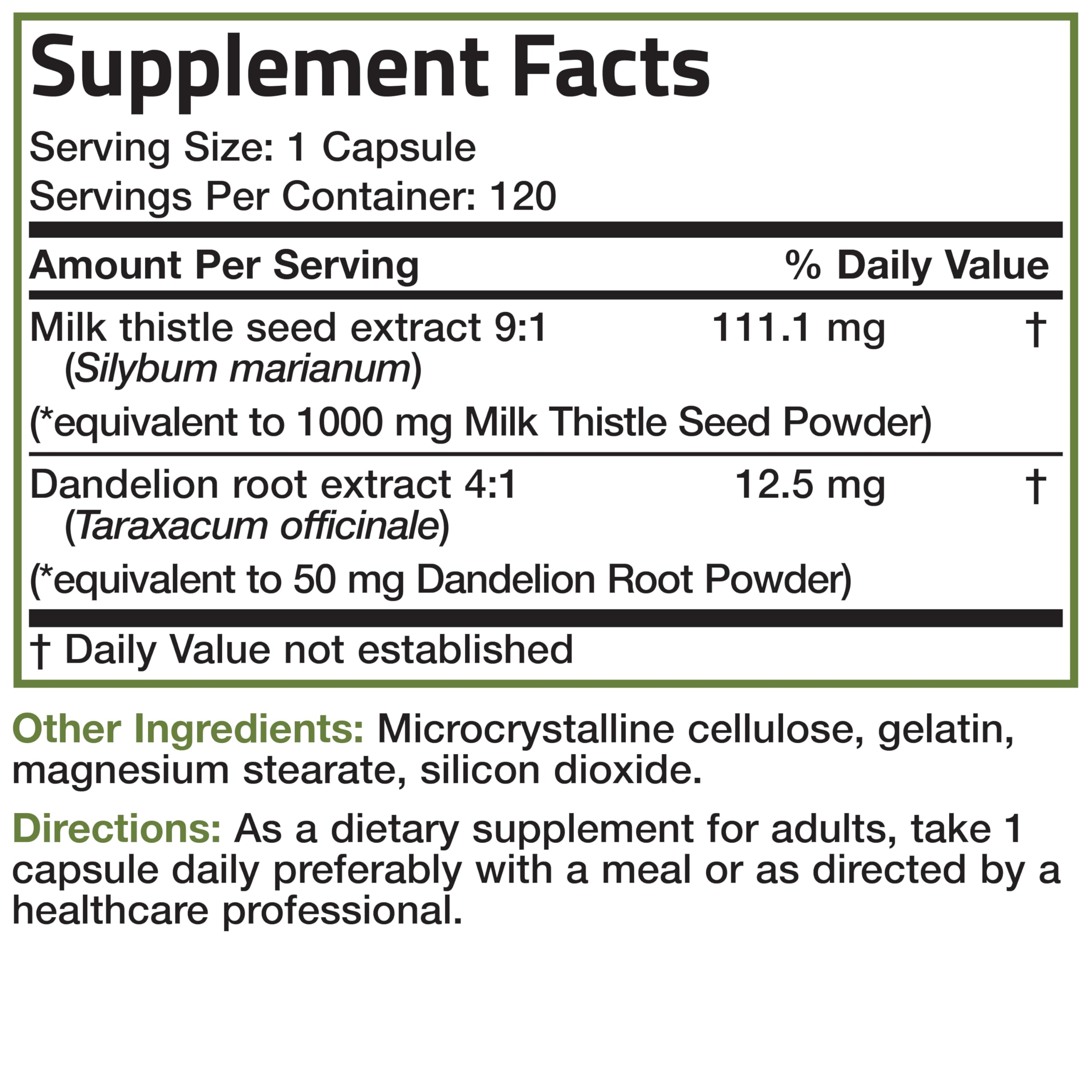 Bronson Milk Thistle with Dandelion Root – Liver Health Support, 120 Capsules