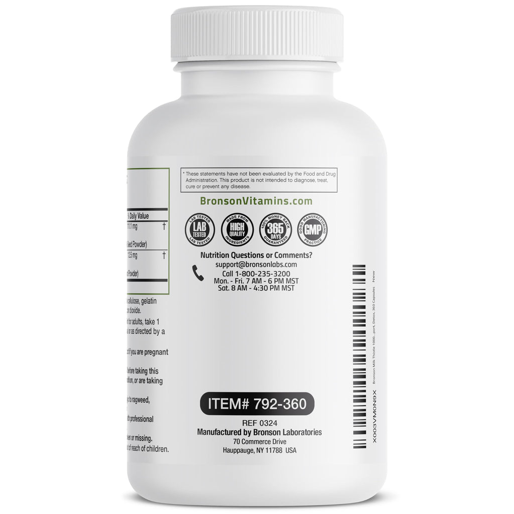 Bronson Milk Thistle Silymarin Marianum & Dandelion Root – Liver Health, Antioxidant Support, Detox | 360 Capsules