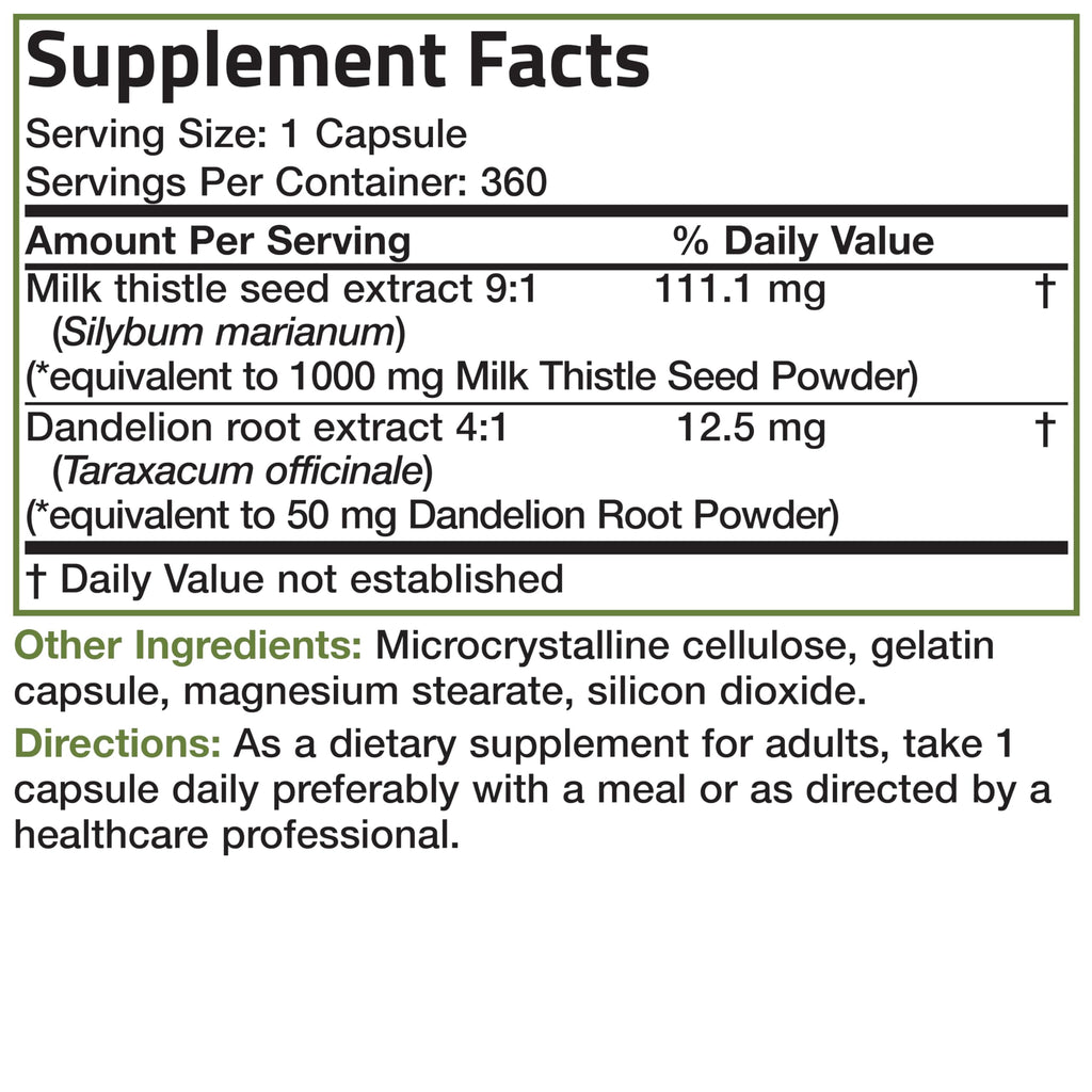 Bronson Milk Thistle Silymarin Marianum & Dandelion Root – Liver Health, Antioxidant Support, Detox | 360 Capsules