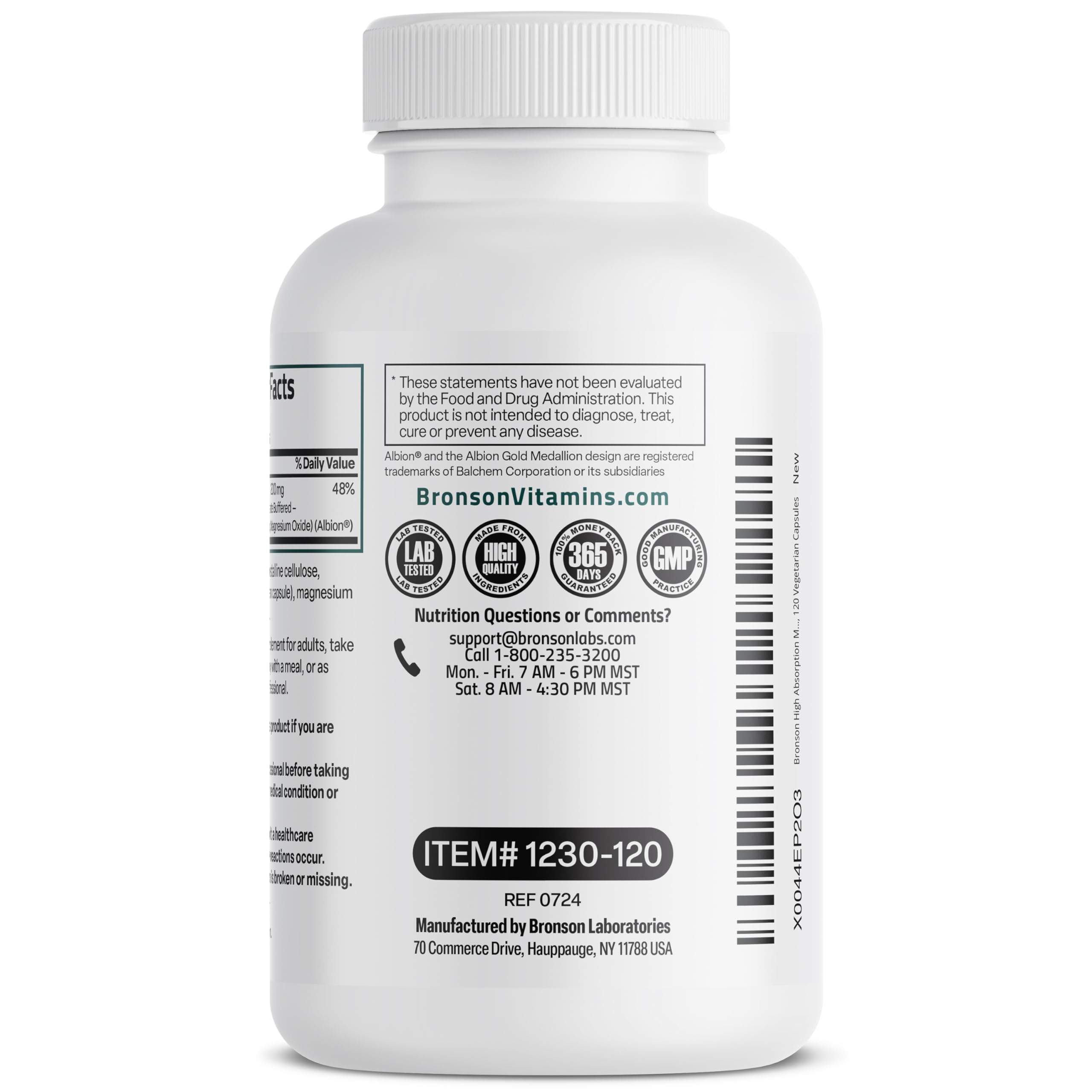 Bronson Magnesium Glycinate 200 mg – Chelated for High Absorption, Gentle on Stomach | Non-GMO, 120 Vegetarian Capsules