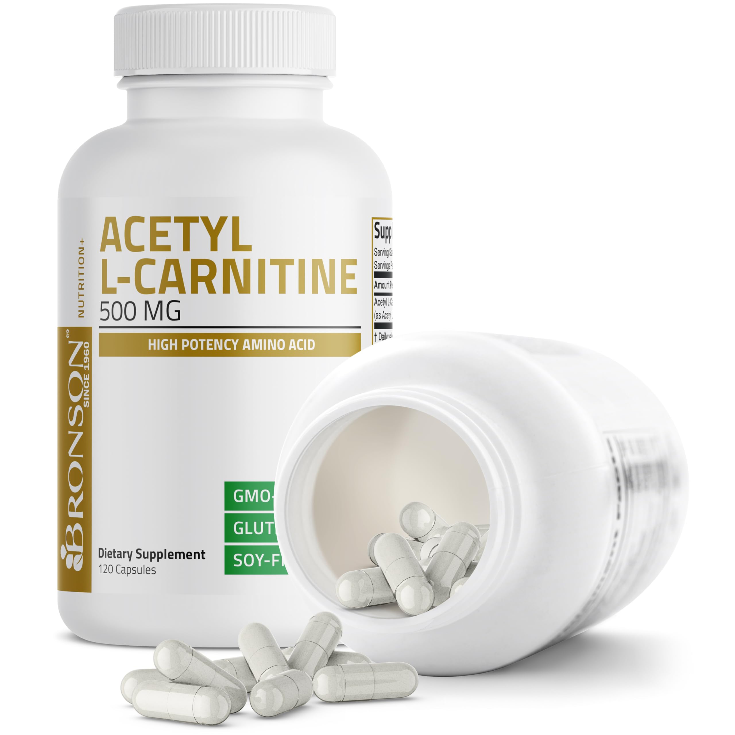Bronson Acetyl L-Carnitine 500 MG – High Potency (120 Capsules, Non-GMO)