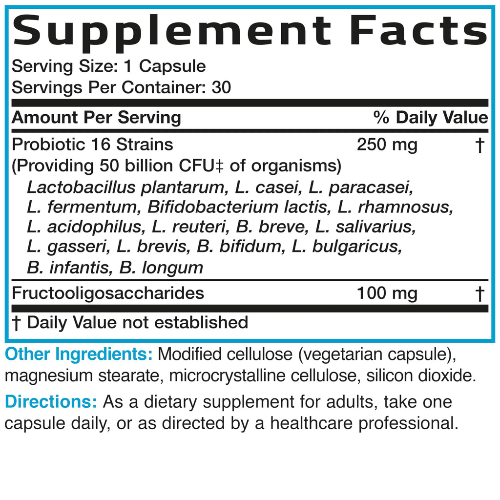 Bronson Once Daily Probiotic 50B CFU + Prebiotic, 30 Vegetarian Capsules – Non-GMO