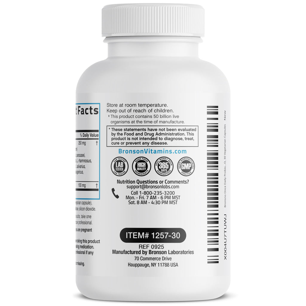 Bronson Once Daily Probiotic 50B CFU + Prebiotic, 30 Vegetarian Capsules – Non-GMO