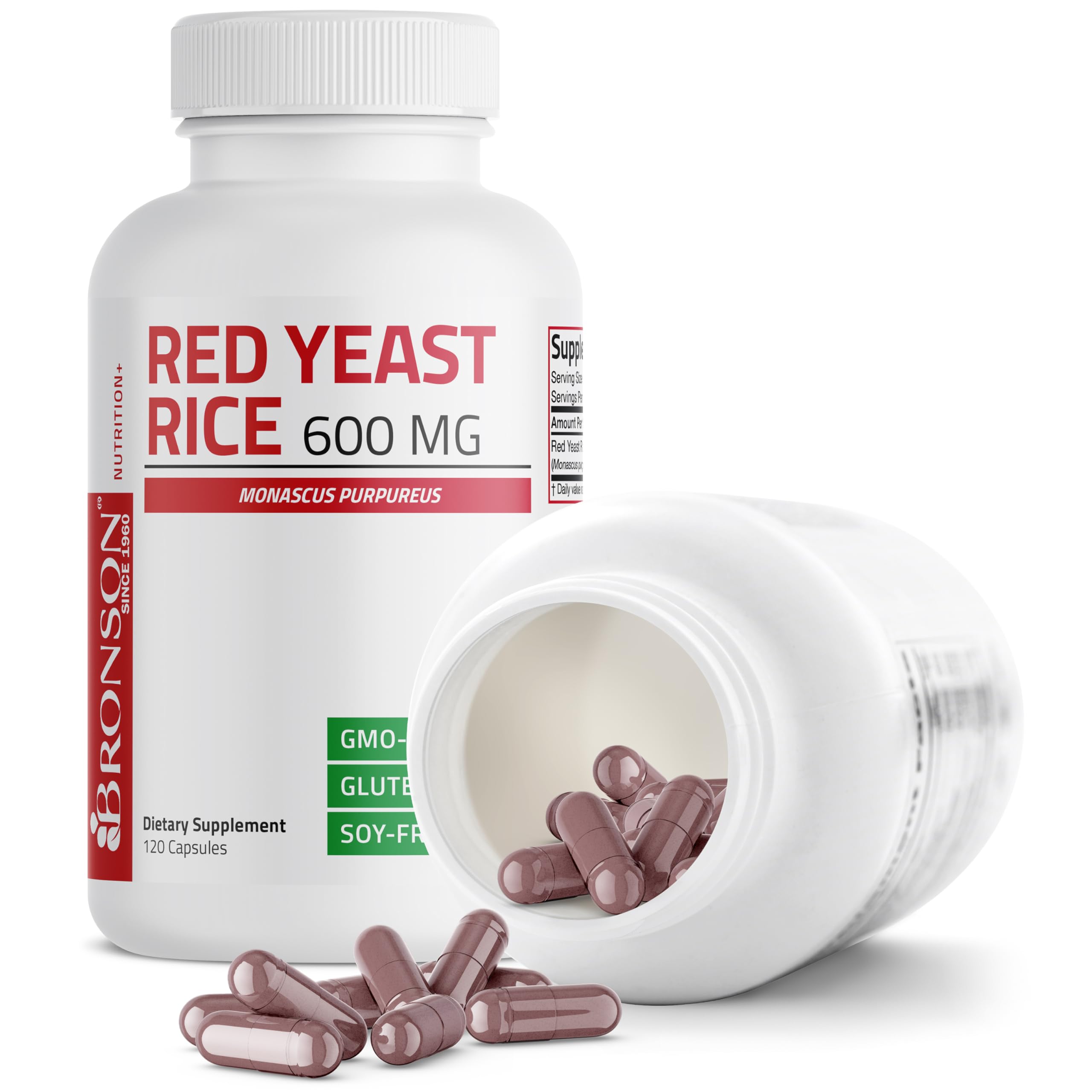 Bronson Red Yeast Rice 600 MG Monascus Purpureus Herbal Health – Non-GMO, 120 Capsules