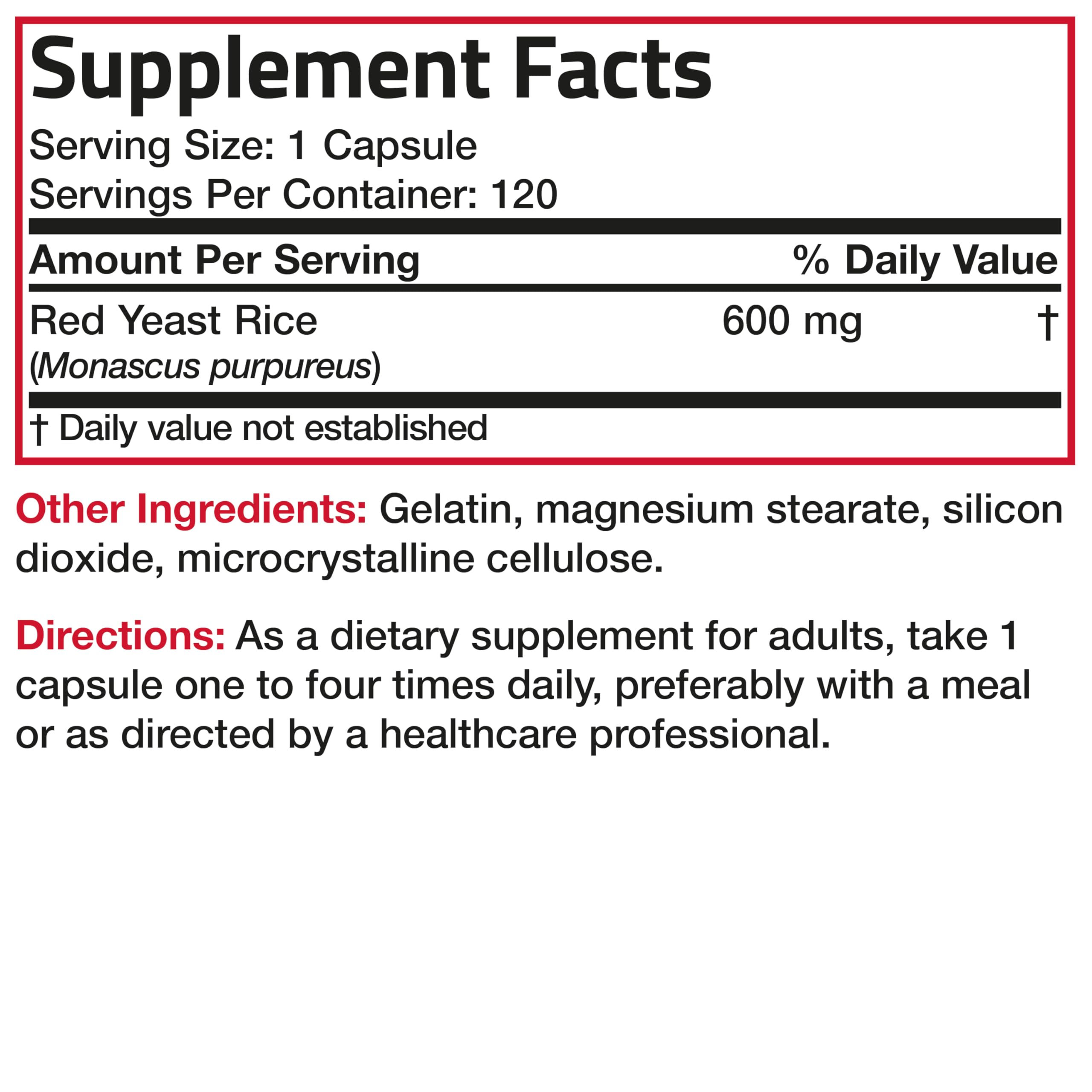 Bronson Red Yeast Rice 600 MG Monascus Purpureus Herbal Health – Non-GMO, 120 Capsules