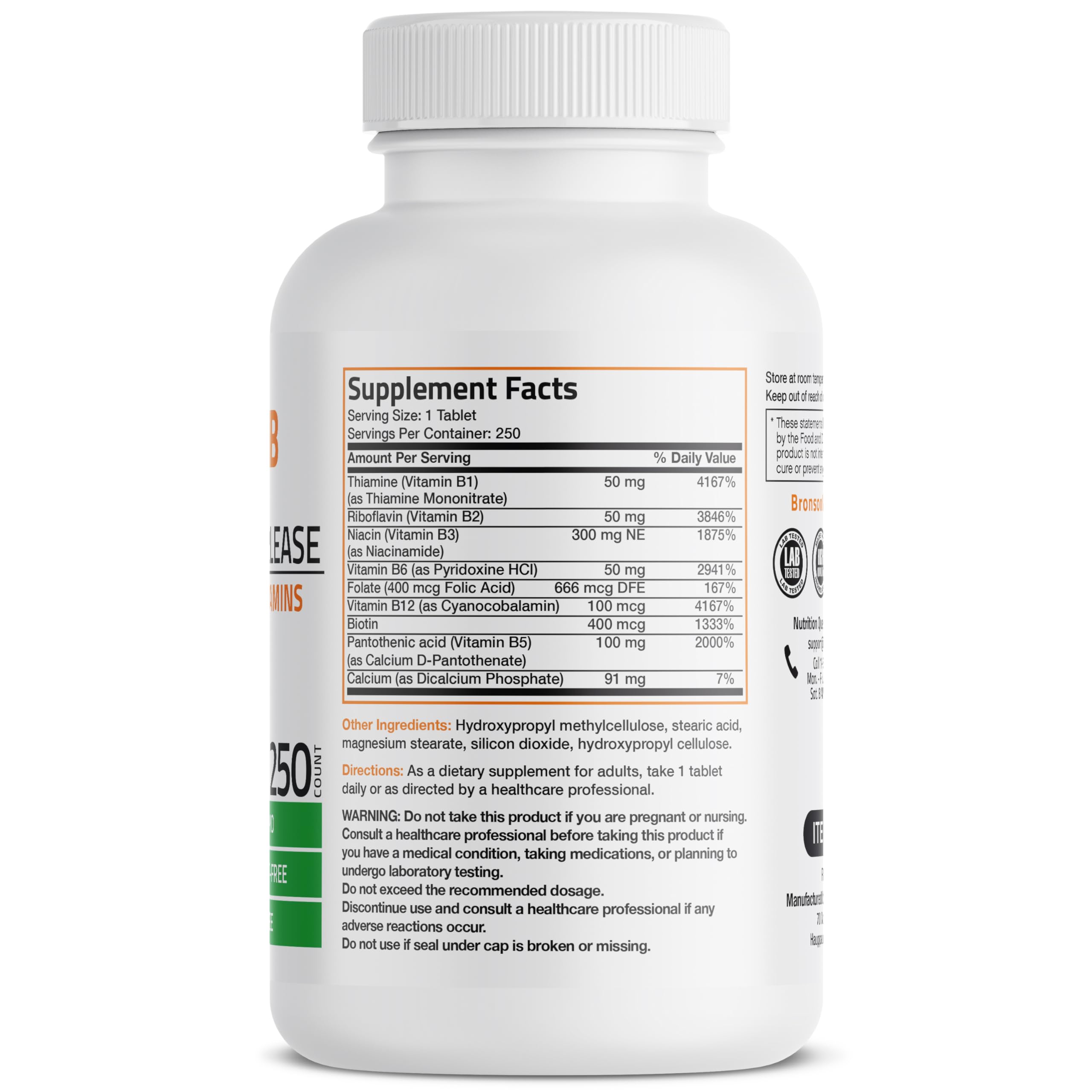 Bronson Super B Vitamin B Complex Sustained Release – 250 Tablets
